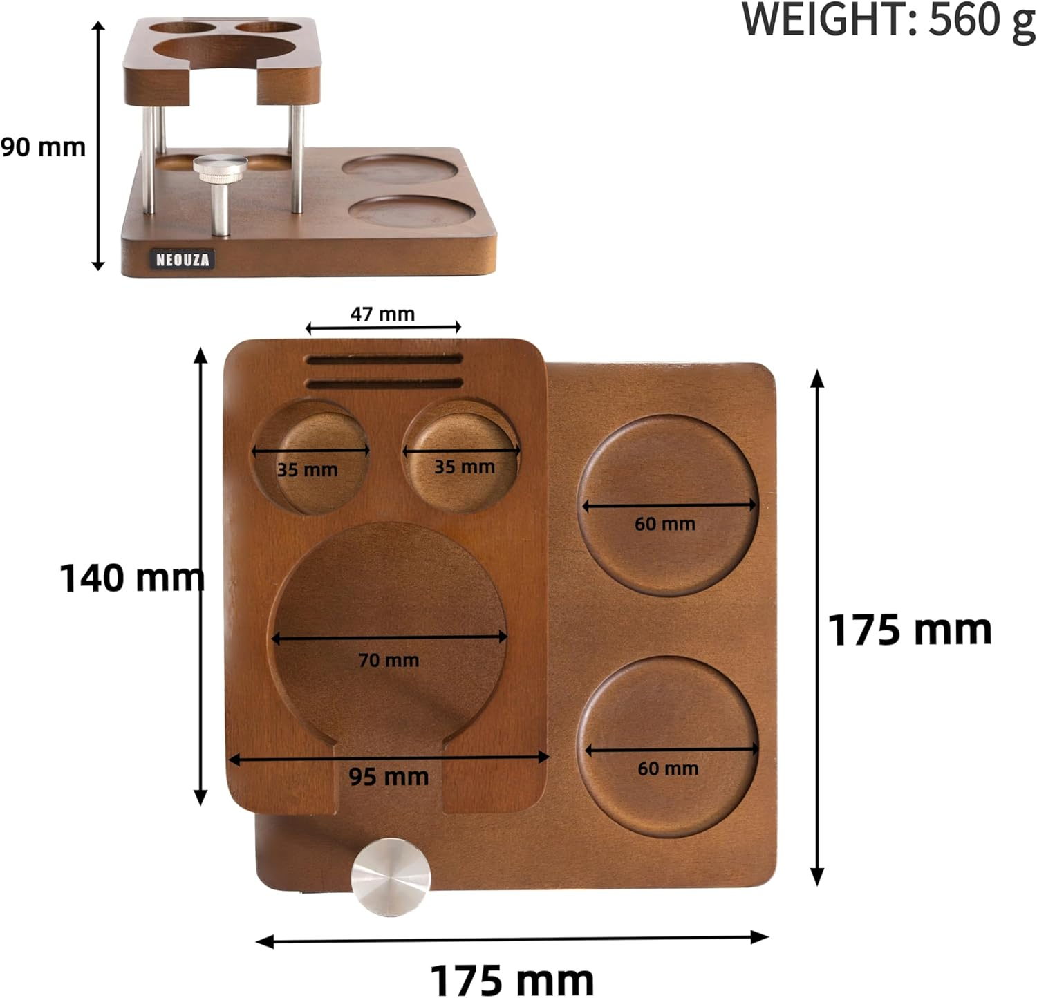 NEOUZA Espresso Tamper Organizer Station for 51/53/58Mm Tamper Distributor Portafilter, Wood Taming Station,Portafilter Holder, Tamping Mat (58Mm)