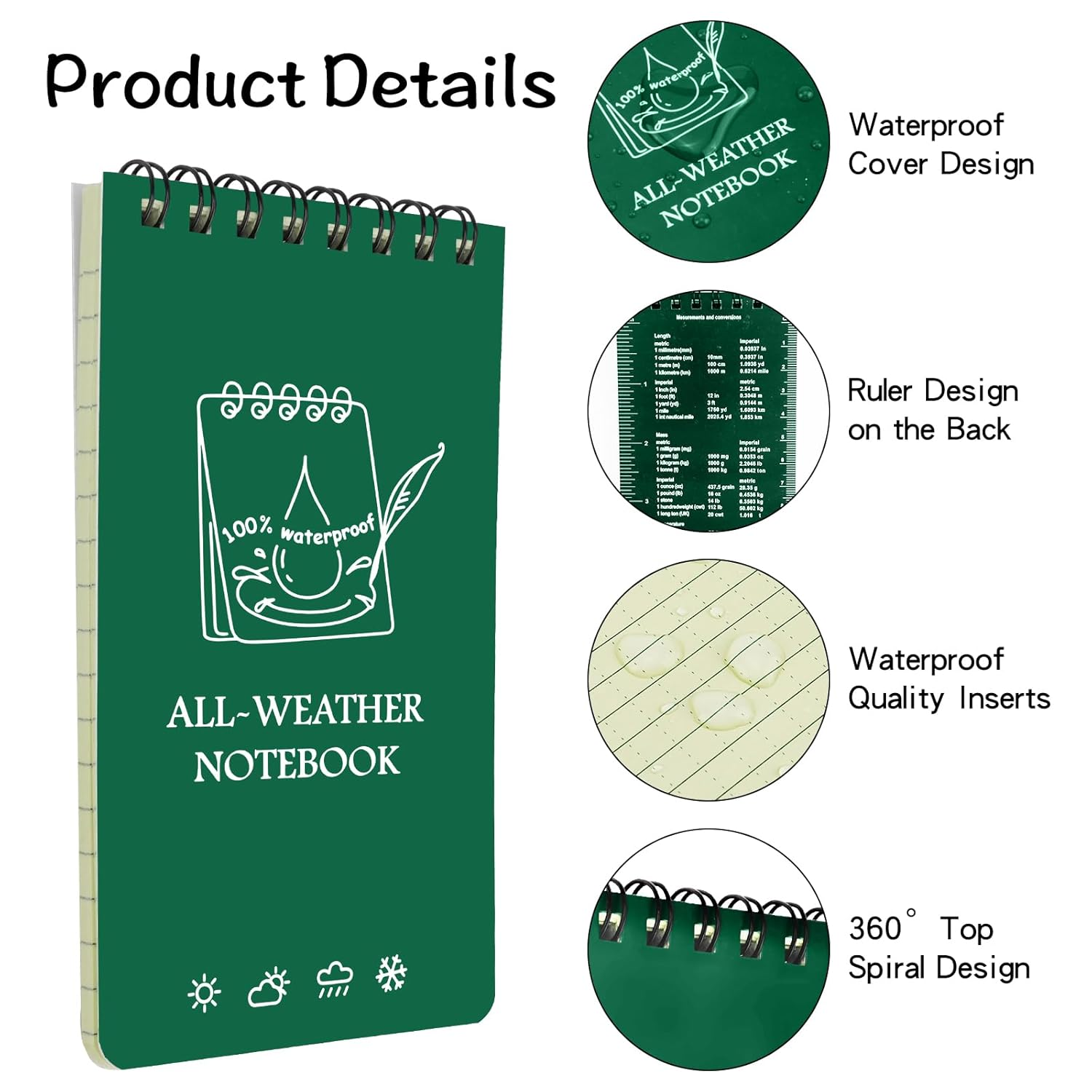 JINGIHE Waterproof Notebook, 6Pcs Spiral Notebook, 3X5&rdquo; All Weather Stone Paper Pocket Notepad, All Weather Notebook for Kids Adults Home School Office Outdoor Activities (50 Pages, Black) (Mix Color) image number 6