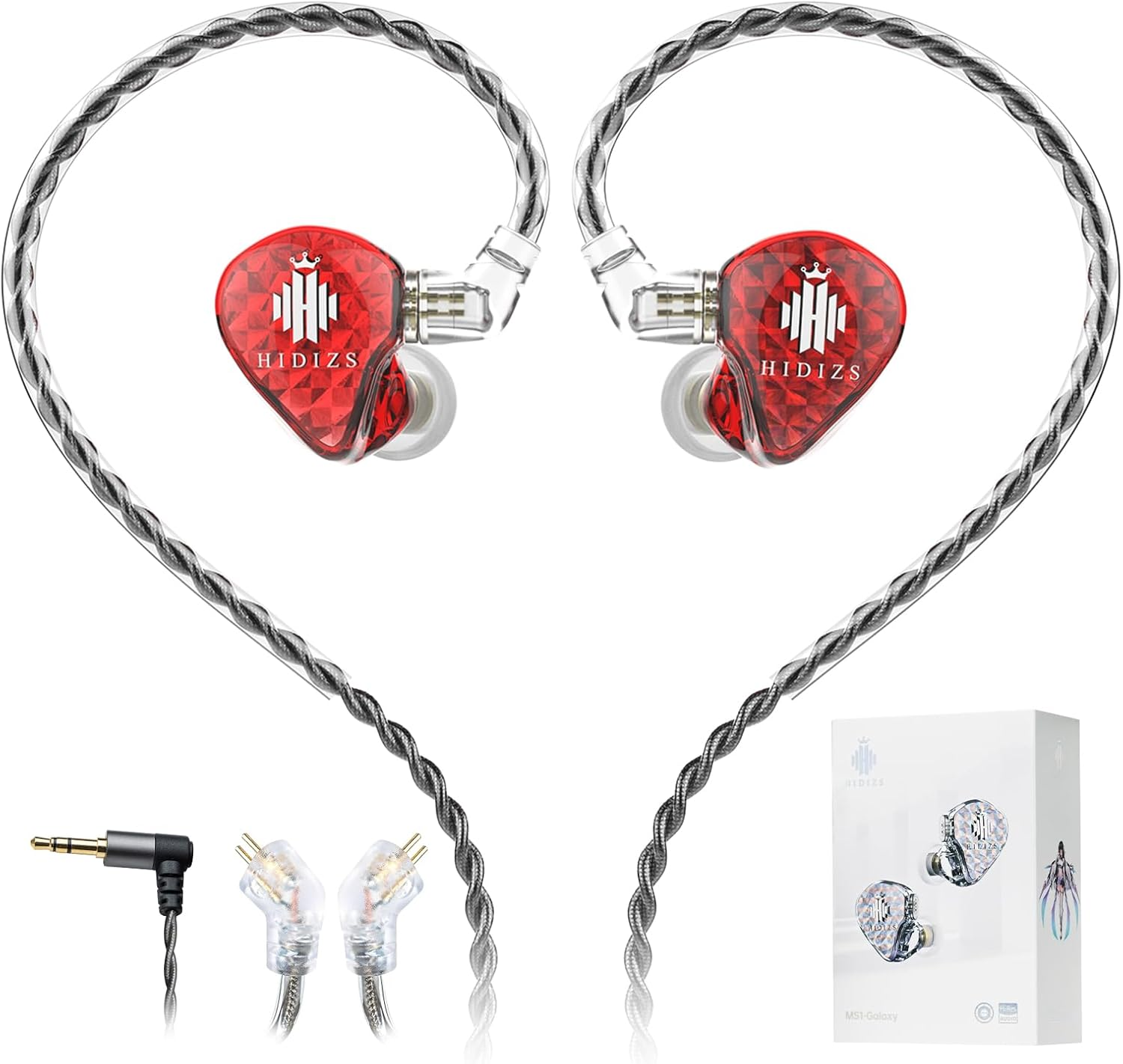 Hidizs Ms1-Galaxy In-Ear Monitors, High-Performance Dual Magnetic Circuit Dynamic Driver Headphones, Detachable 0.78Mm 2Pin Hifi Earbuds, 3.5Mm Gold-Plated Plug(Without Mic, Transparent)