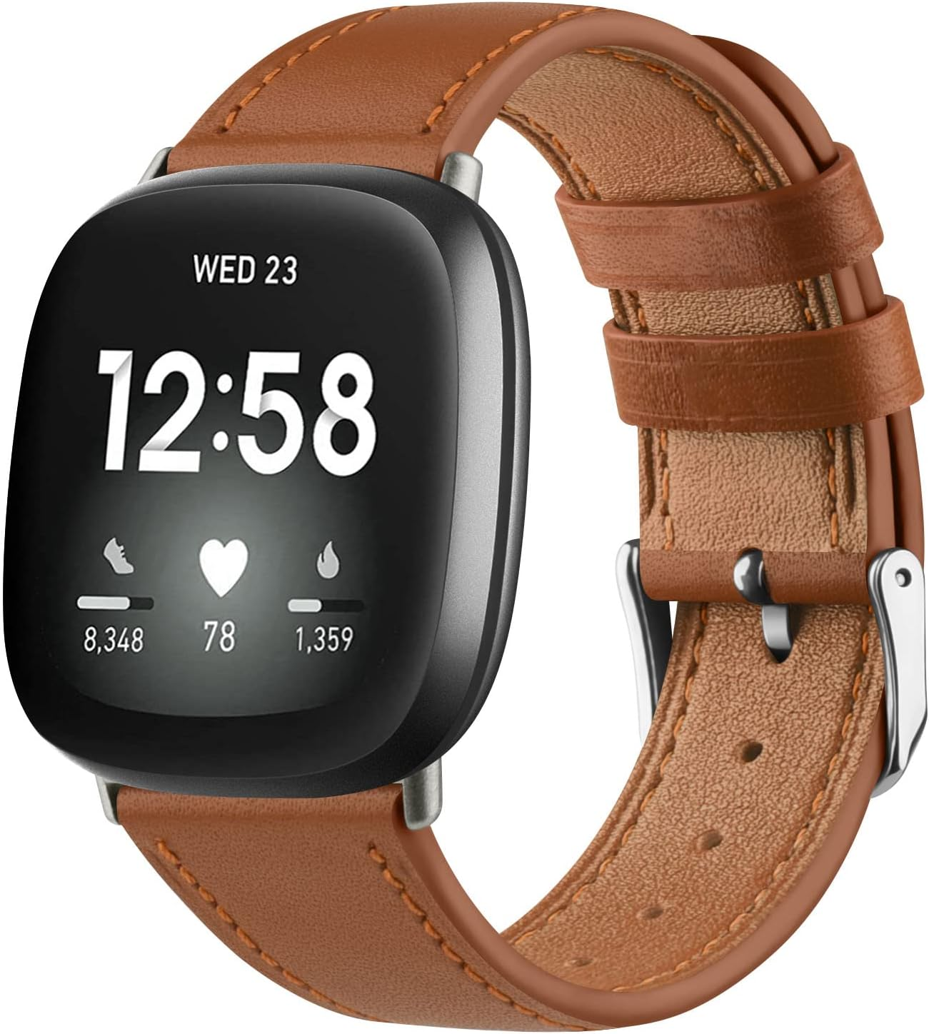 Leather Strap for Fitbit Versa 4 Band&Sense 2 Band, for Men Women, Soft Adjustable Sport Leather Replacement Straps for Fitbit Versa 4/3 / Sense 1/2