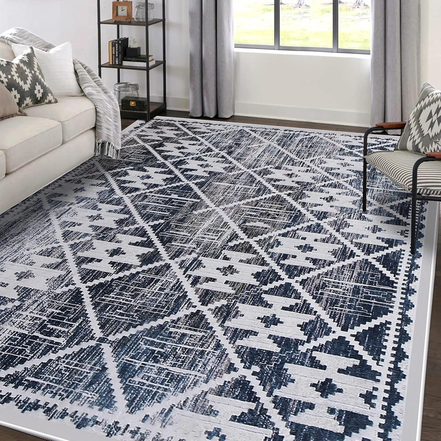 Leesentec Rugs 160X200Cm Modern Non-Slip Soft Area Rugs for Living Room/Bedroom/Dining Room Carpet Floor Mat Home Decorative(Navy Blue/Ivory,5.3X6.6 Feet) image number 5