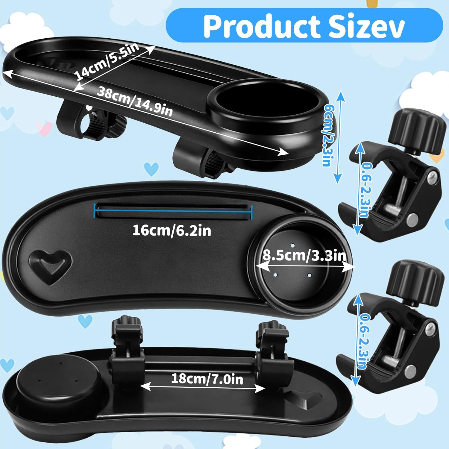 Universal Stroller Snack Tray with Cup Holder Organizer and Phone Holder - 3 in 1 Organizer Rack Accessories, Stable Tray Bumpers for Baby Play and Watch Video image number 2