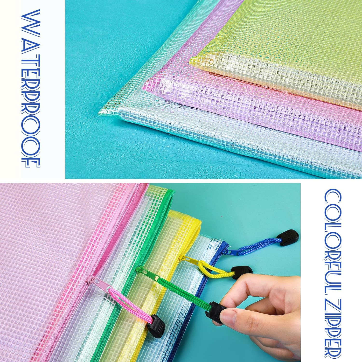 LEOBRO 4 Pack Mesh Zipper Pouch, 13.2X 9.2 A4 Letter Size Mesh Bags with Zipper, Plastic Envelopes Zip File Document Bags, Storage Bags for Organization Puzzles Travel, File Jackets & File Pockets image number 1