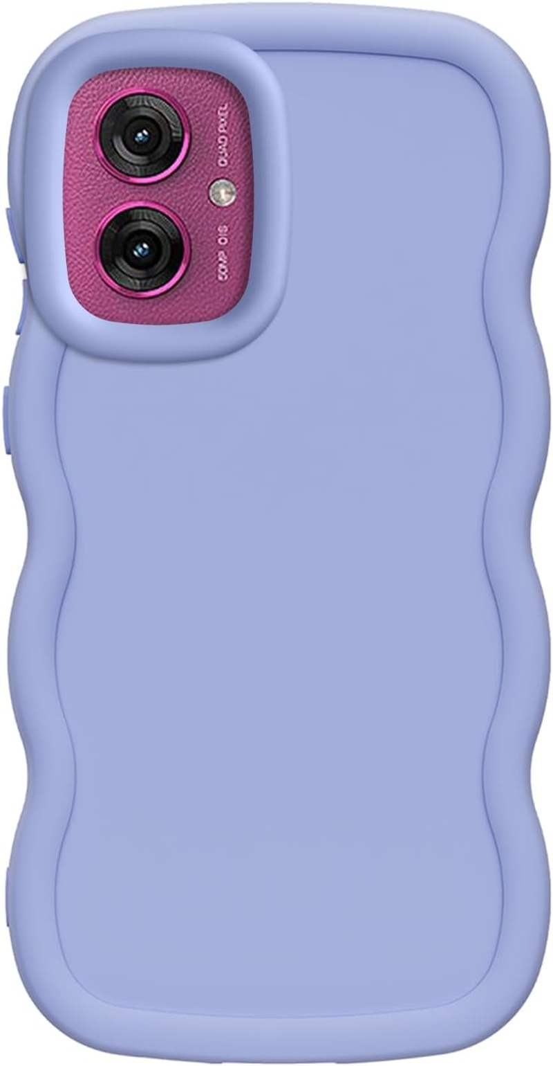 XINYEXIN Liquid Silicone Case for Motorola Moto G55, Waves Curly Shape Cute Soft Shockproof Mobile Phone Protective Case - Purple - Black image number 5