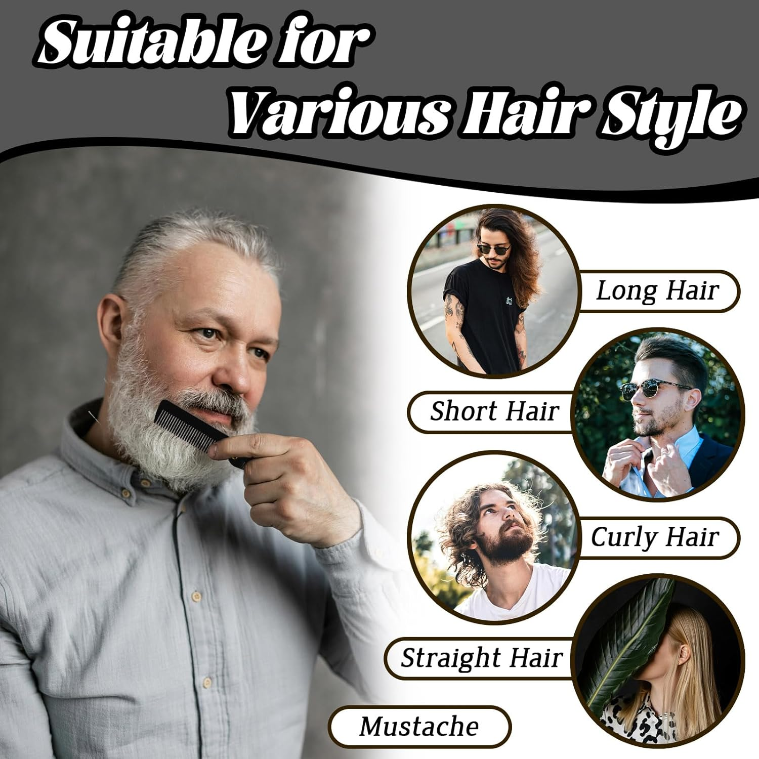 Realand 2Pcs Folding Pocket Beard Comb for Men - Fine Tooth & Wide Tooth Hair Comb with Stainless Steel Cover, Small Travel Comb for Styling Hair, Beard or Mustache (Black) image number 3