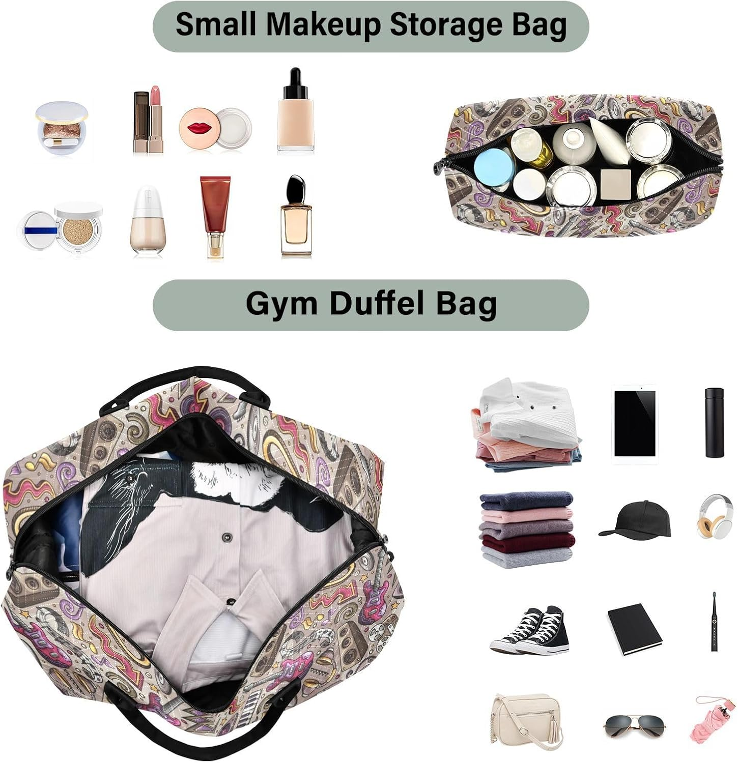 Color Guitar Sound Personal Item Travel Bag Travel Weekender Gear Bag Sports Tote Gym Bag with Adjustable Strap for Travel Multifunctional, Color Guitar Sound, 1 Size image number 5