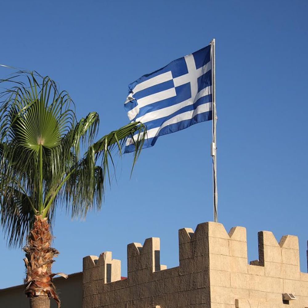 Greece Flag 90 * 150 Cm(3 * 5FT), Greek Flag,Polyester Thickness, Fade Resistant, Brass Grommets, Canvas Header, Indoor/Outdoor, Vibrant Colors,Not Fear of Rain and Snow image number 4