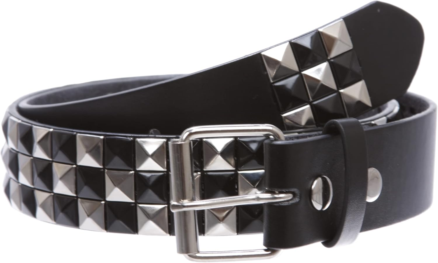 Snap on 1 1/2" Red & Black Checkerboard Punk Rock Studded Belt image number 7