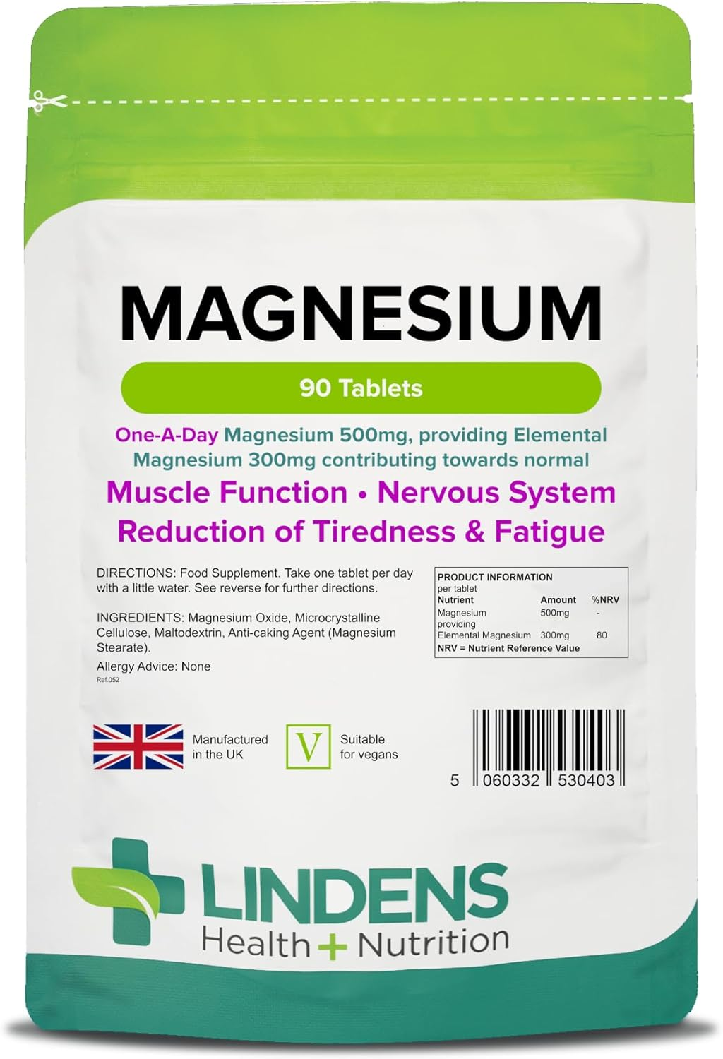 Lindens Magnesium Oxide 500Mg 90 Tablets Mineral Supplement image number 3