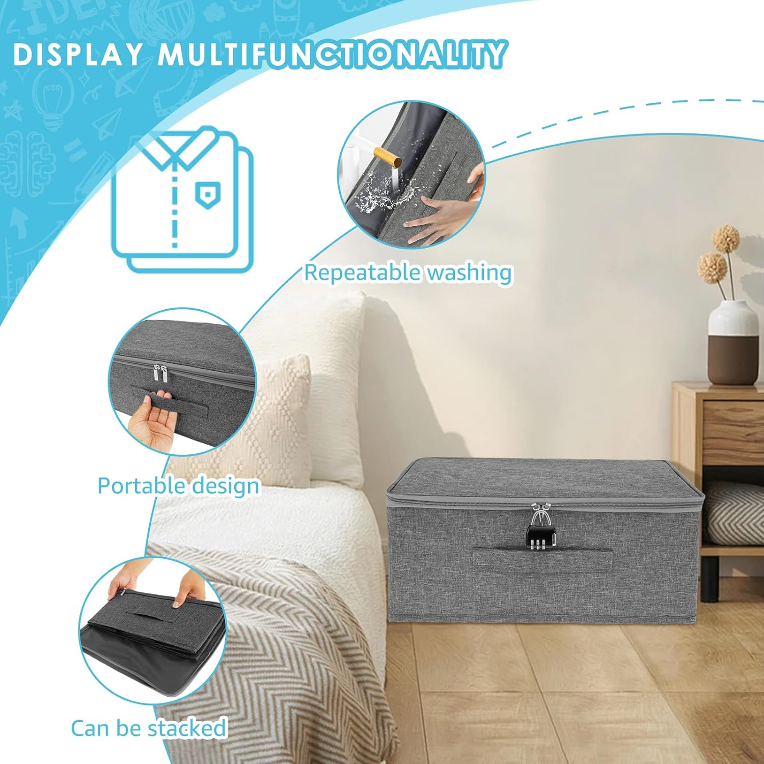 SHMAUNU Discreet Lockable Storage Toy Bag, Storage Box with Zipper & Handle, for Private Toys Cards Files Documents Cash Accessories image number 2