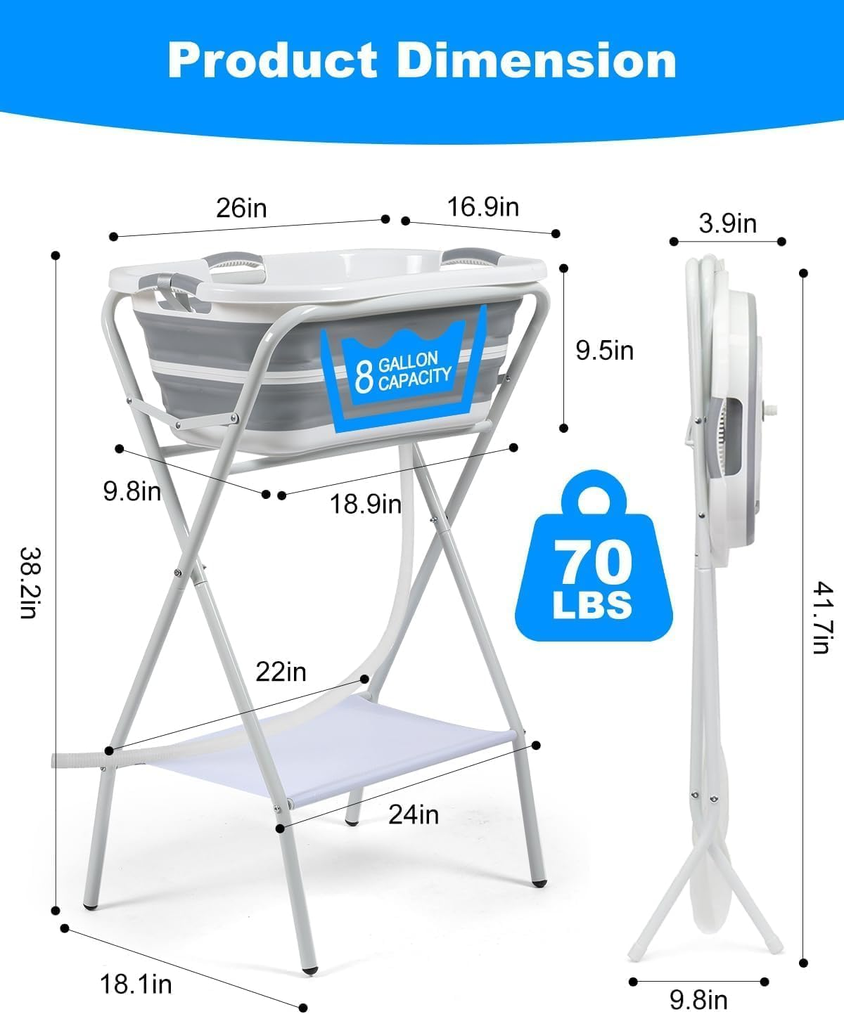 Kitchess Dog Bathtub Foldable, 2-In-1 Dog Washing Station with Collapsible Bath Tub for Dog, Portable Shower Bathtub for Medium Pet, Dogs, Cats Shower and Grooming, Saving Room image number 4