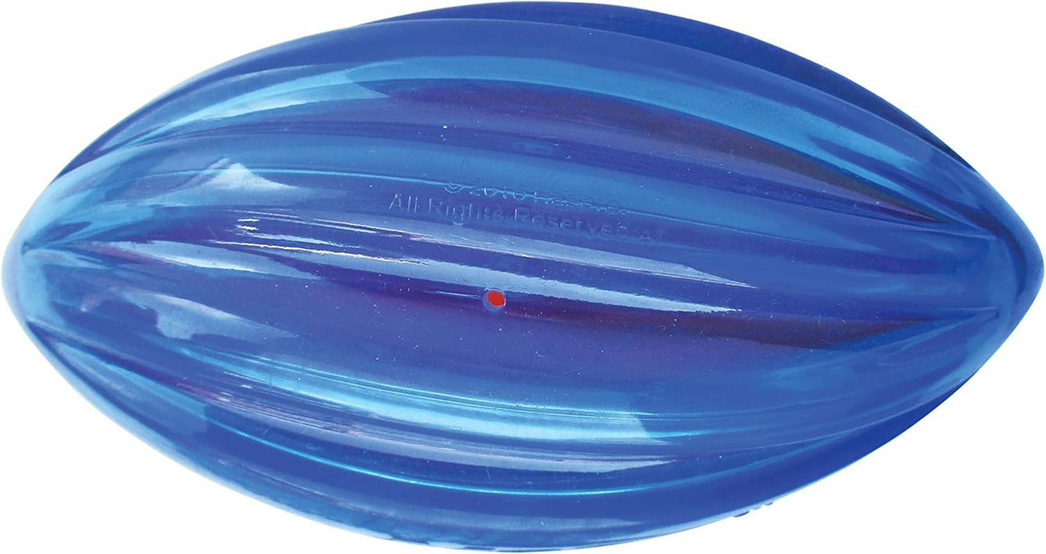 Nerf Dog Rubber Football Dog Toy with Interactive Squeaker, Lightweight, Durable and Water Resistant, 6 Inches, for Medium/Large Breeds, Single Unit, Blue and Orange image number 5