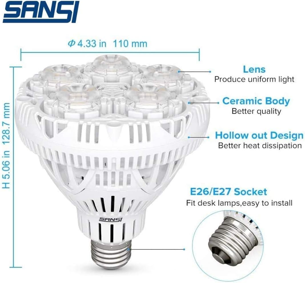 SANSI 24W LED Grow Light Bulb Daylight Full Spectrum E27 and Sunlight White Grow Light Lamp for Indoor Garden Houseplants image number 2