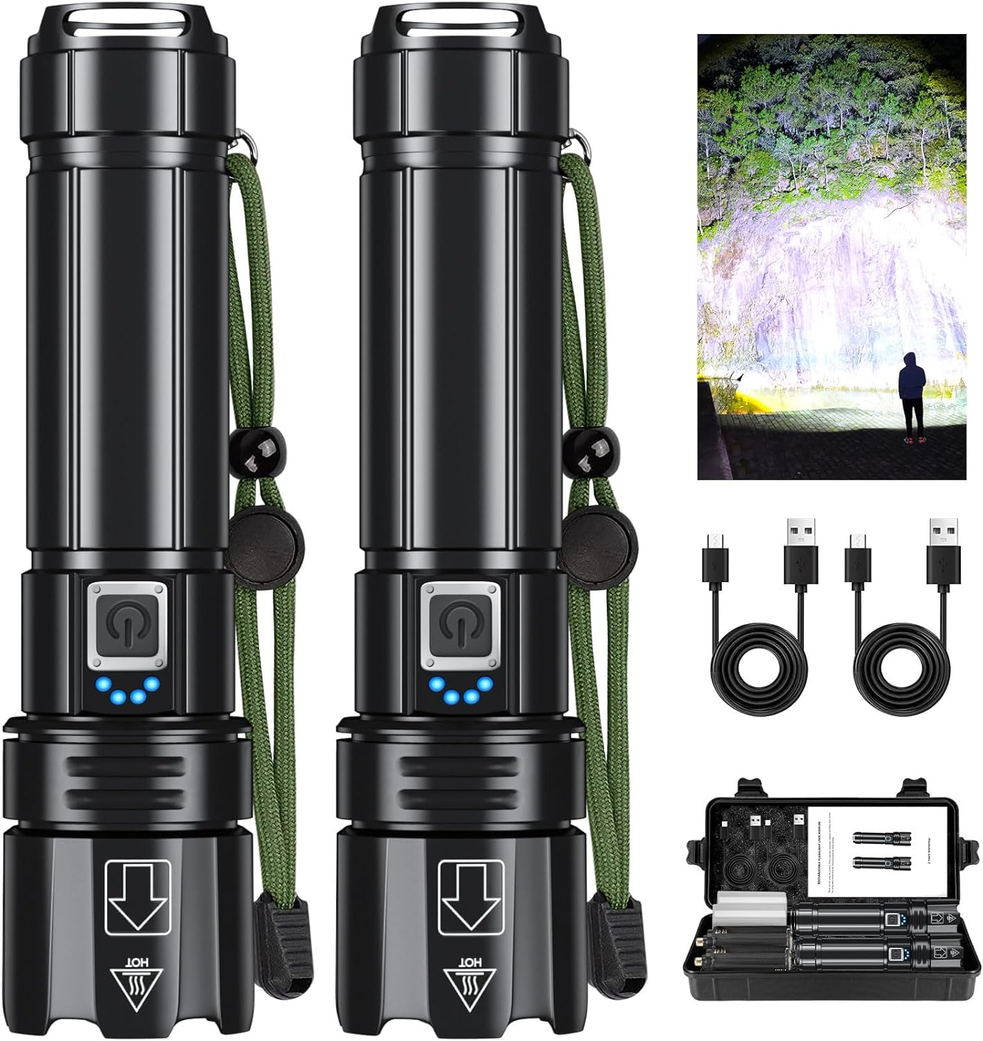 Rechargeable LED Flashlights High Lumens,900000 Lumen Super Bright Flashlight with USB Output, 14 Hours Runtime 5000Ɱah Large Capacity Flash Light, Powerful Flashlight for Home, Camping image number 1