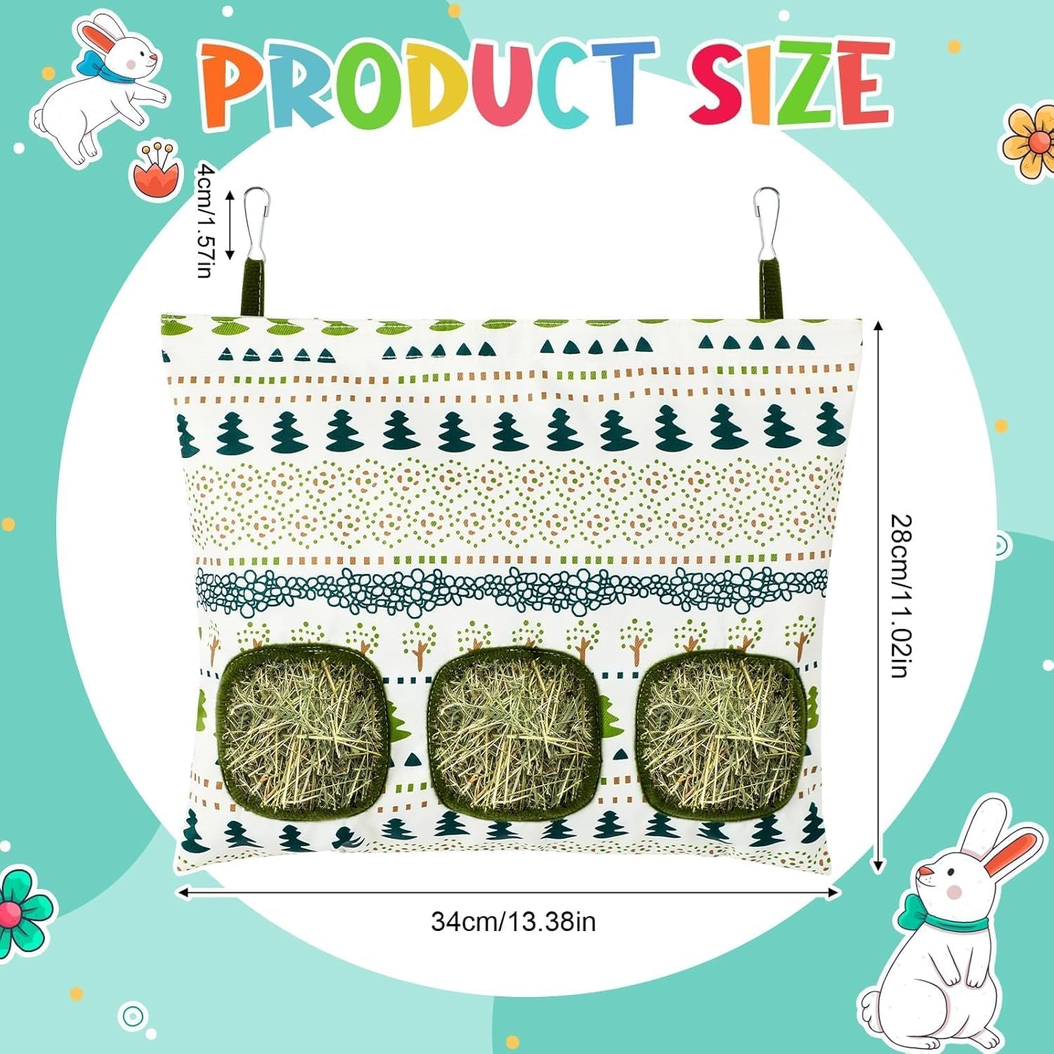 2 Pcs Rabbit Hay Feeder Bag, Small Animal Hay Feeder Holder with 3 Pockets, Guinea Pig Hay Feeder,Hay Dispenser Storage Manger for Rabbit Guinea Pig Hamsters Chinchilla Small Pets image number 2