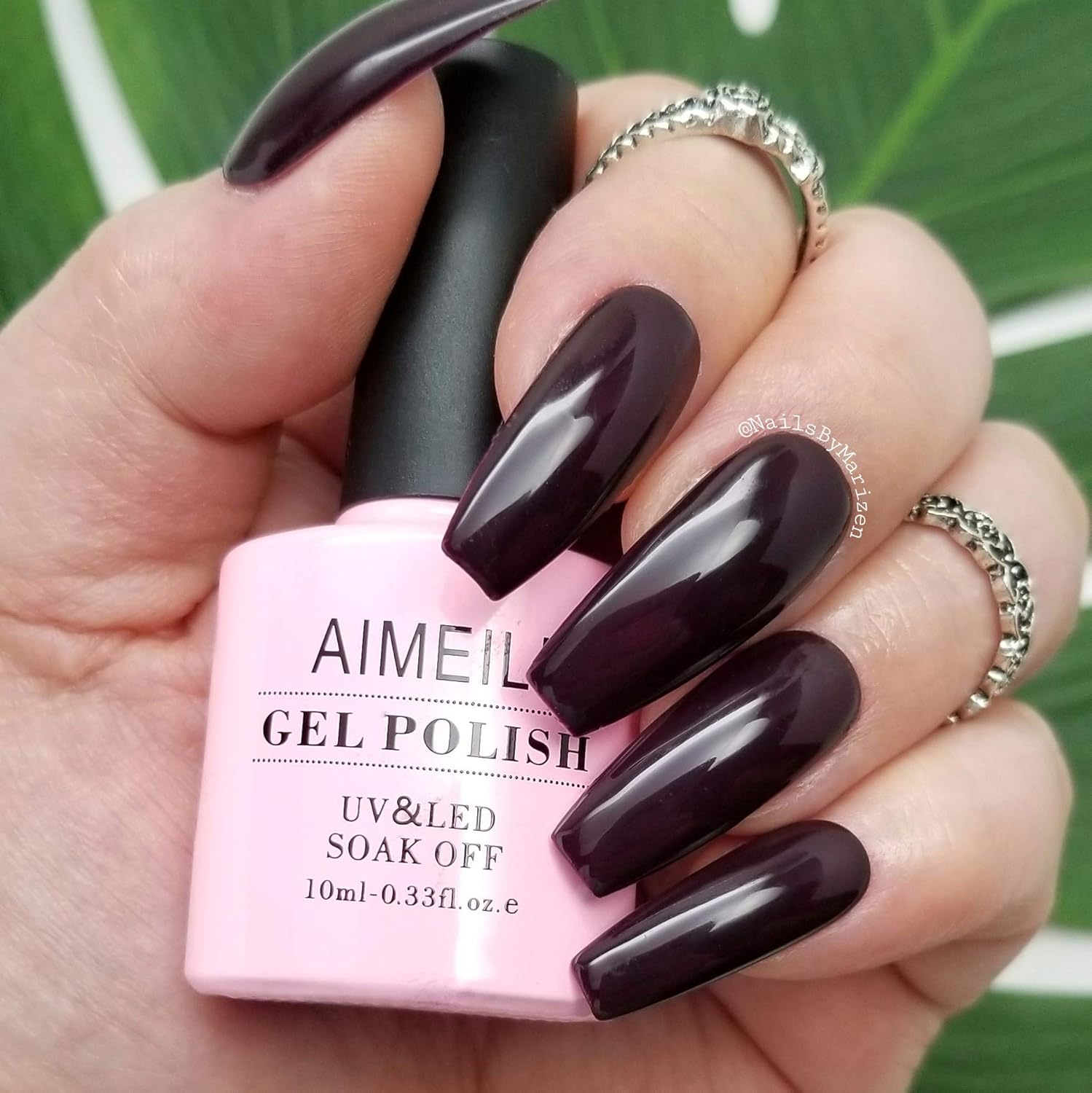 AIMEILI Soak off UV LED Gel Nail Polish - Burgundy Plum Dark Purple (028) 10Ml
