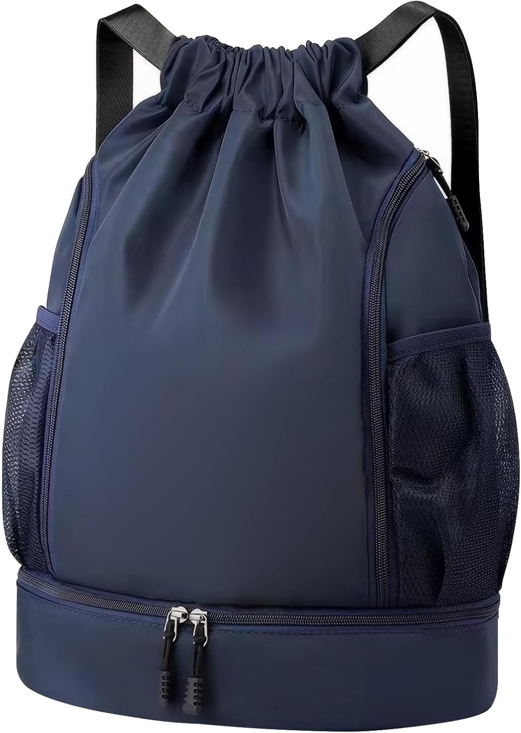 Drawstring Backpack Sports Gym Bag, Water Resistant String Bag Gym Sports Bag, Shoe Compartment Side Mesh Pockets Bulk Cinch Bag for Women Men