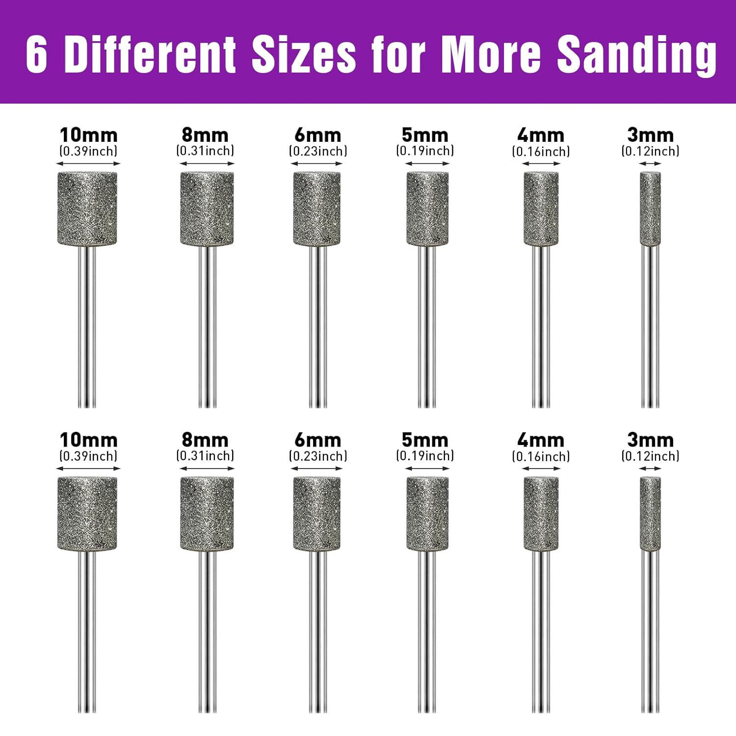 Pack of 12 Diamond Burrs, Diamond Grinding Points, Grain 116, Stone Milling Cutter, Diamond Cutter with 3 Mm Shaft, Fit for Stone, Glass, Ceramic Carving, Grinding, Polishing, Engraving