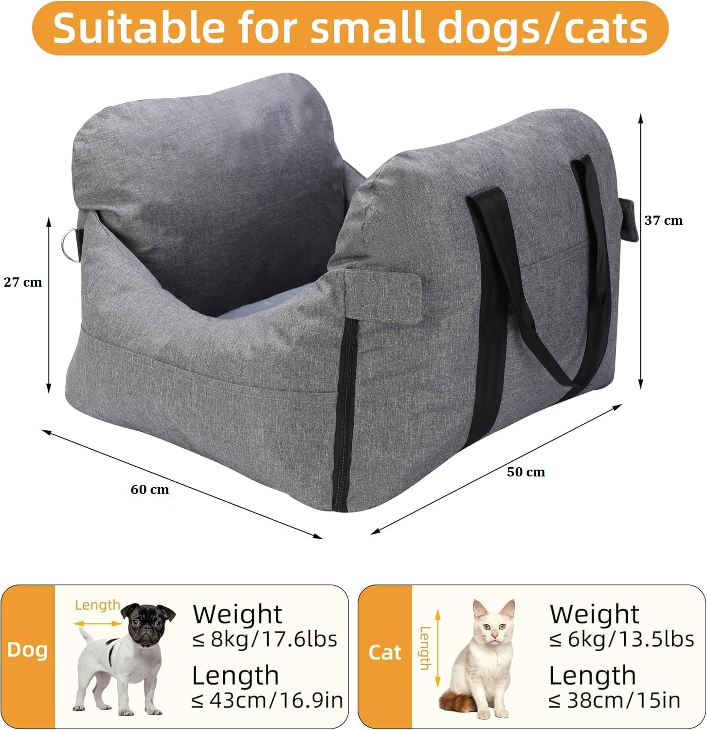 Small Dog Booster Car Seat, Portable Pet Safety Seat with Storage Pockets, Thickened Memory Foam Filling, Detachable and Washable Pet Puppy Travel Bed, Gray image number 1