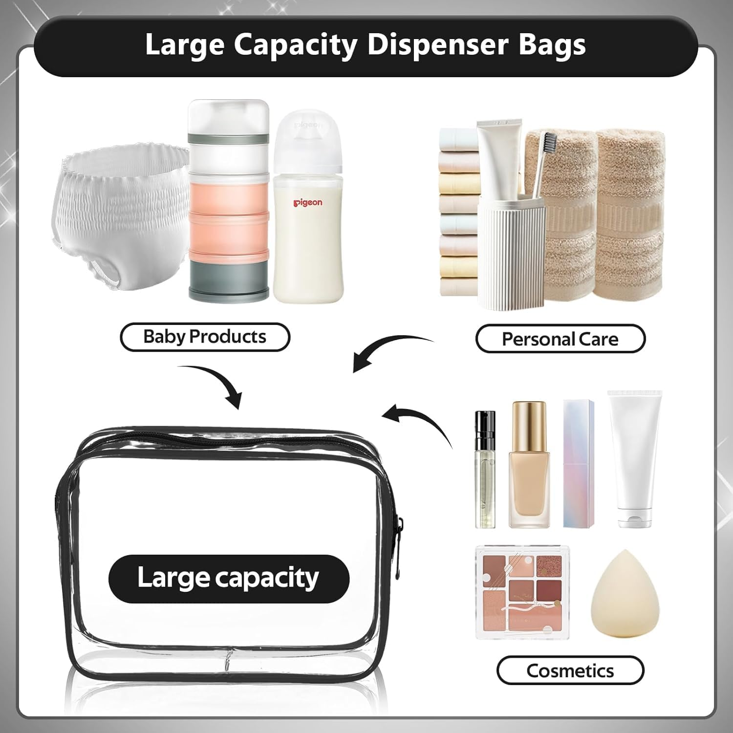 Mumoo Bear Clear Toiletry Bag, 4PCS Waterproof Transparent Tolietry Bag with Zippers, Clear Cosmetic Makeup Bag for Travel, Beach Vacation and Bathroom image number 5