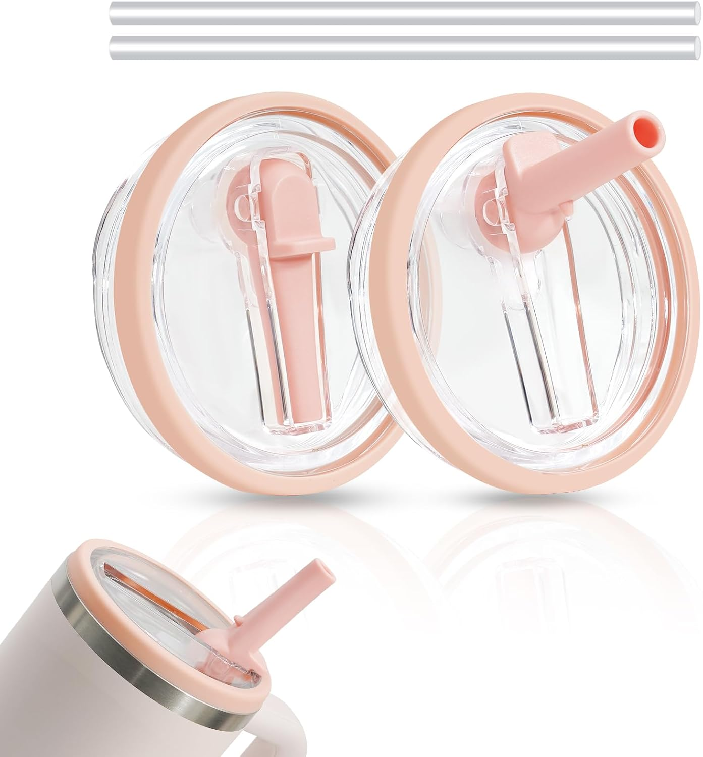 40Oz Spill Proof Flip Straw Lid Replacement for Stanley H2.0 Quencher,Leak Proof Tumbler Lid,2 Pack,Cream White,Pink