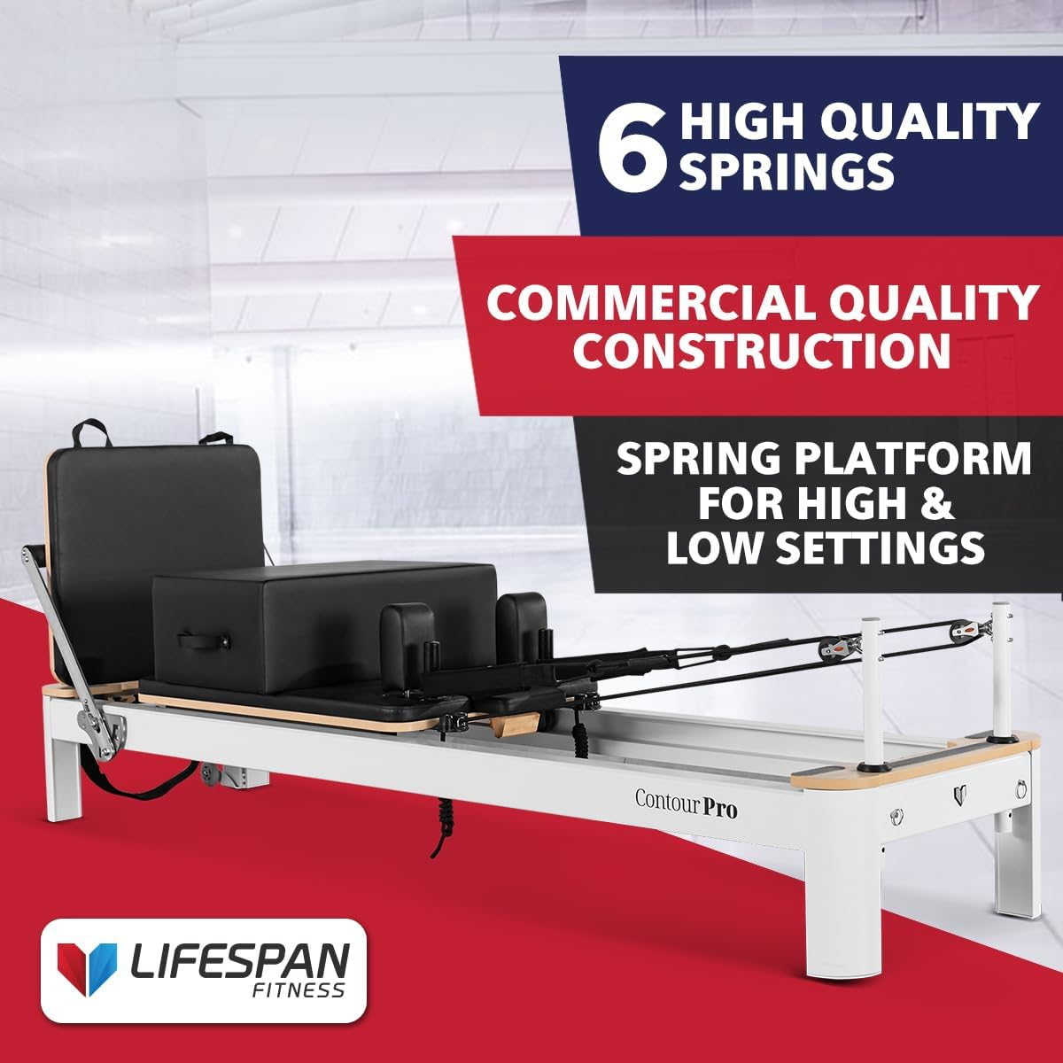 Lifespan Fitness Contour Pro Studio Aluminium Reformer Pilates Bed Set image number 3