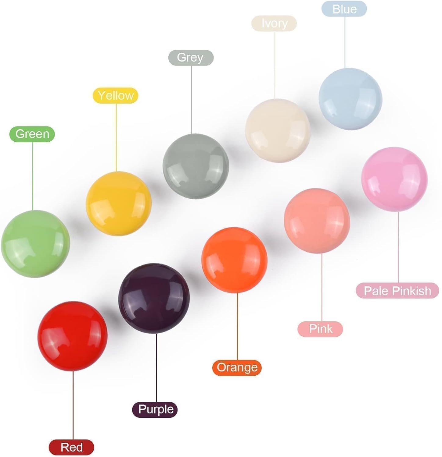 10X Colorful Door Knob Cabinet Retro round Ceramic Drawer Cupboard Kitchen Dresser Pull Handle Knobs 32Mm/1.25" (Ivory,Red, Orange,Green, Yellow, Blue,Pink,Pale Pinkish, Purple, Grey) image number 2