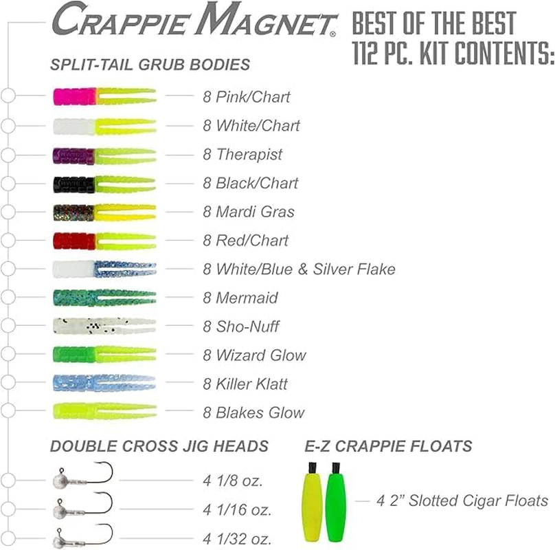 Crappie Magnet Best of the Best Kit - 96 Bodies, 15 Double Cross Jig Heads, 4 E-Z Floats image number 6