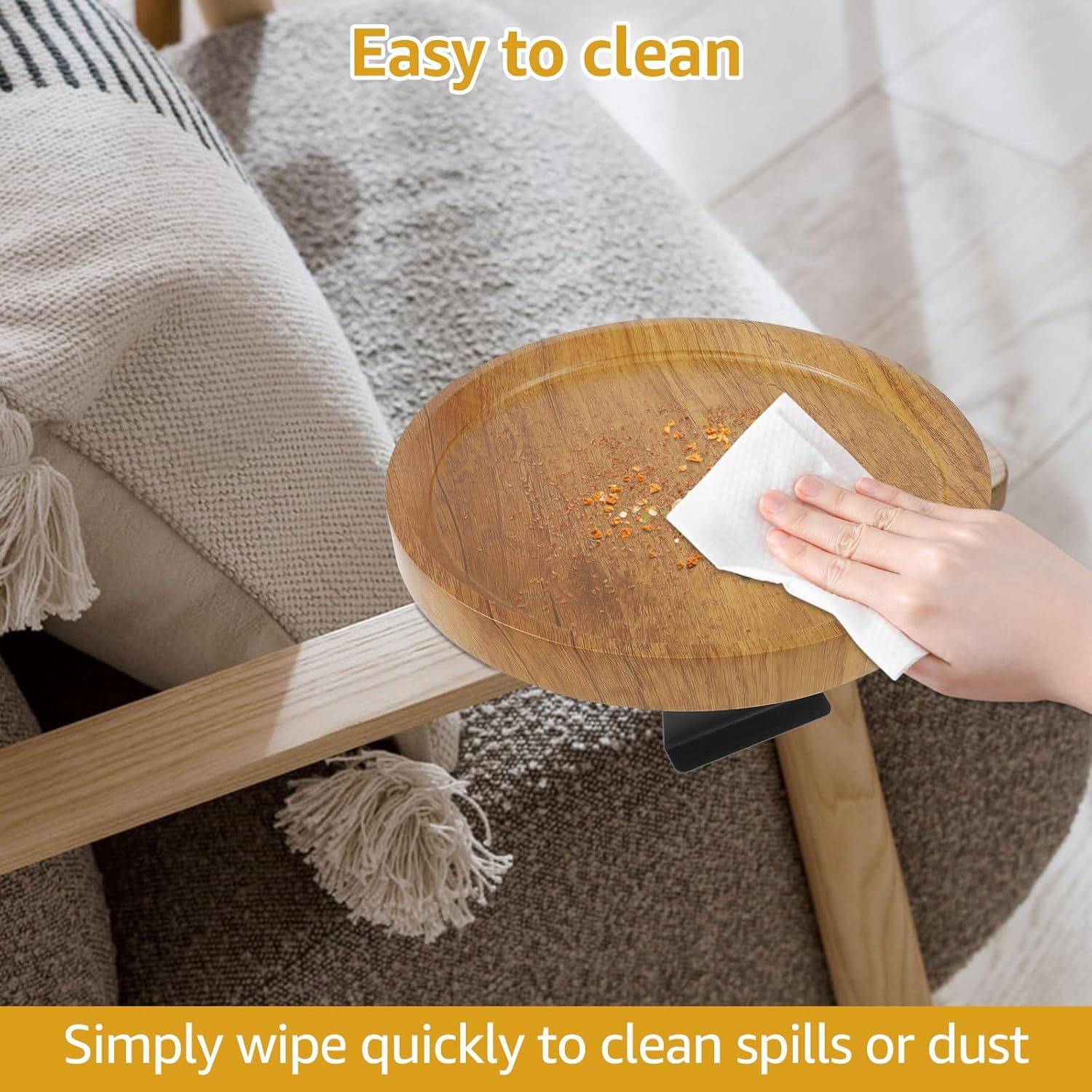 Rdjeokf Couch Arm Tray, Wooden Sofa Armrest Tray, for Wide Couches Arm, Adjustable Holder Width Cleanable Sofa Armrest Tray for Home, Armrest Table for Eating/Drinks/Snacks/Remote (Burlywood) - Burlywood image number 3