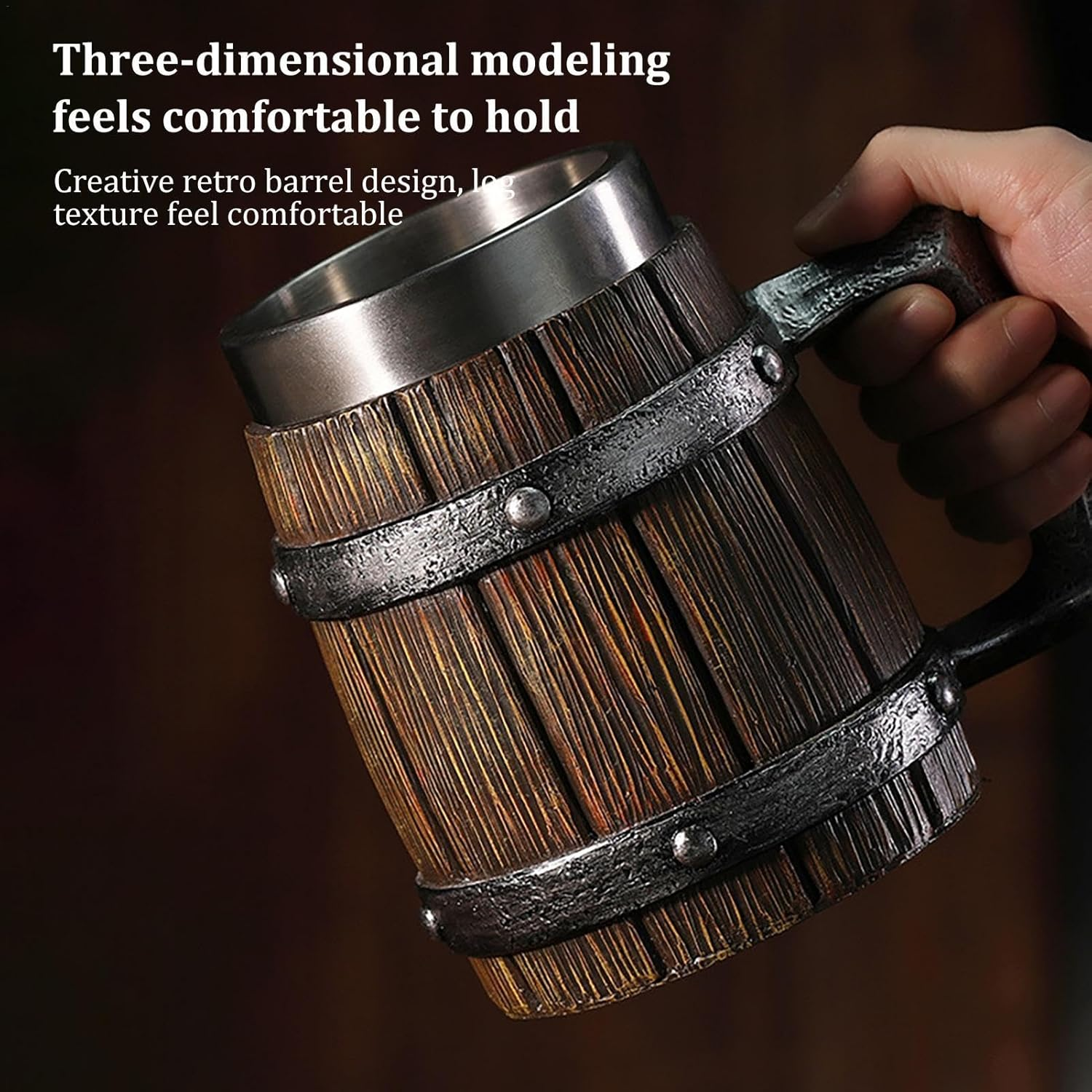 Pirate Stein Beer Stein Beer Mug Funny Large Creative Stainless Steel Large Capacity Bar Mug Vintage Tankard Large Beer Mug 600Ml Wood Stainless Steel Barrel Beer Mug Barrel Beer Mug Coffee Cup Liquor image number 1