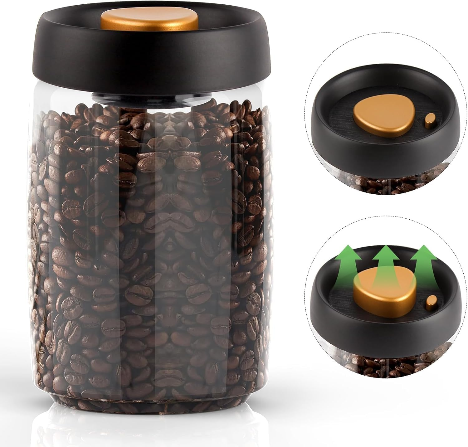 Coffee Storage Container Vacuum Seal for Jars, Glass Kitchen Storage Jars, Coffee Canisters with Airtight Lid Seal, Food Storage Containers - Perfect for Coffee Beans, Tea, Sugar (1200Ml) image number 6