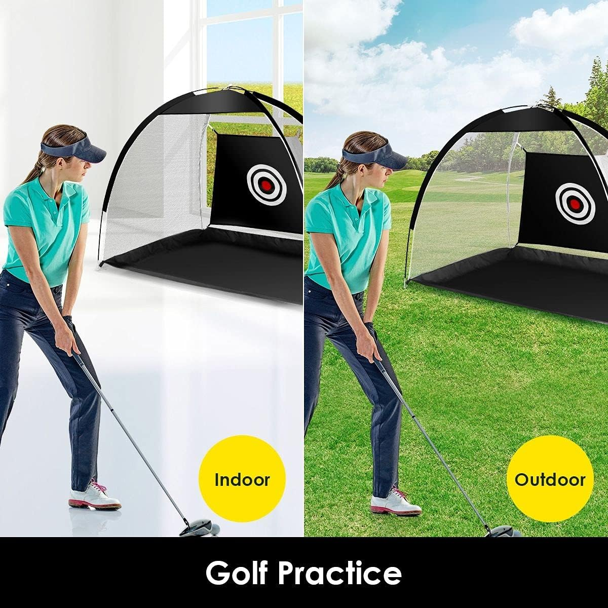 3M Golf Practice Net Hitting Chipping Training Aid Cage for Home Backyard Indoor Outdoor,Black image number 6