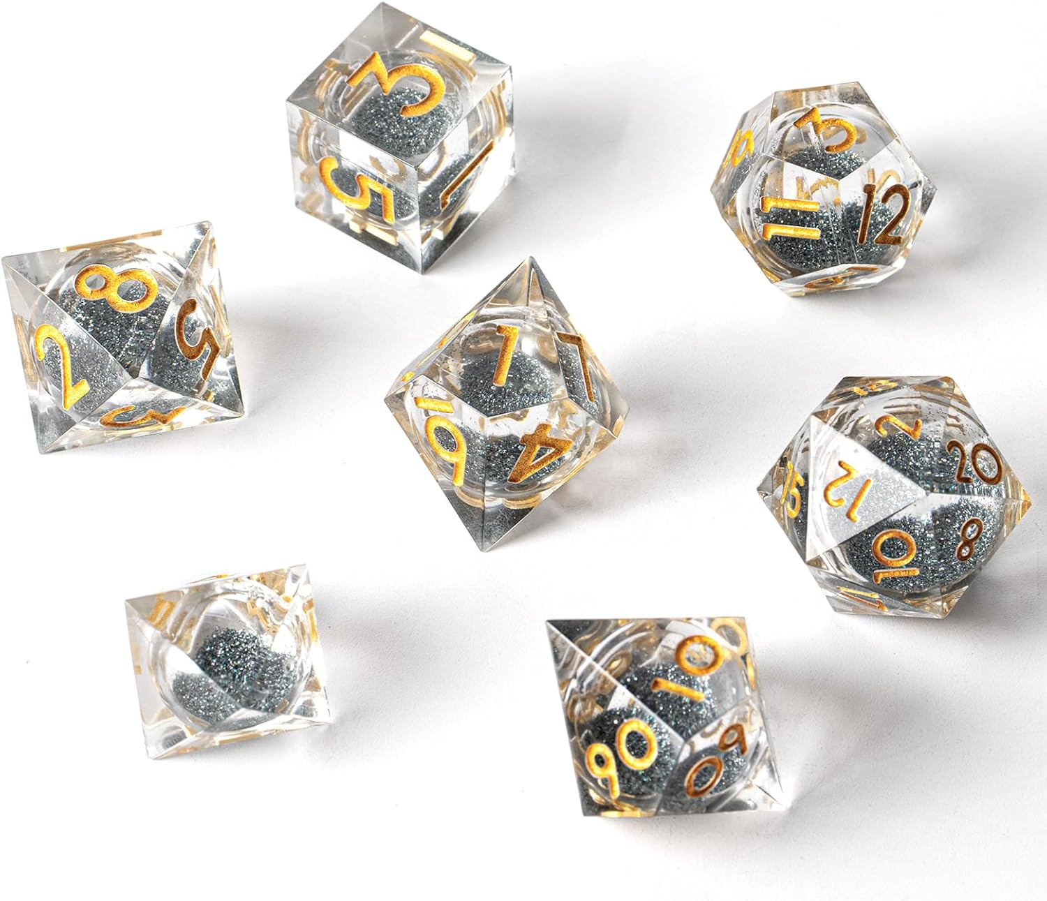 7 PCS Flowing Sand Dice Set with Eye of Dragon - DND Polyhedral Dice Contains D20, Accessories Starter Set from Zero to Master - Gift image number 2