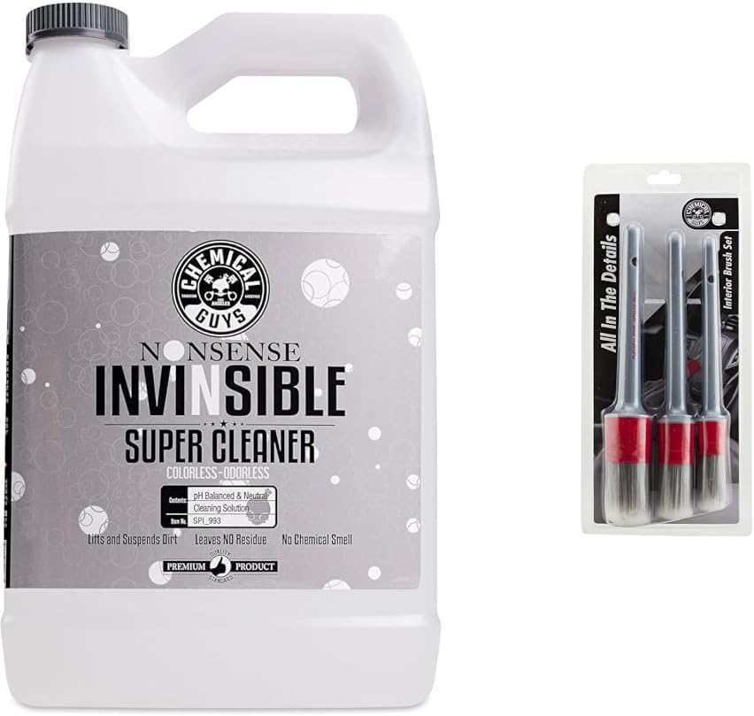 Chemical Guys Nonsense Colorless & Odorless All Surface Cleaner, 3.79 L + All in the Details Interior Detailing Brush Set (Bundle)