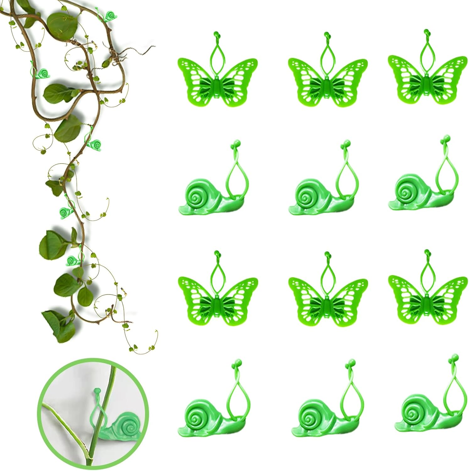Revylink 50Pcs Snail Plant Clips for Vines Butterfly Wall Plant Clips for Climbing Training Sticky Hooks Hanging Plants Climbing Wall Fixture Clips Plant Climber Vine Plant Support Green