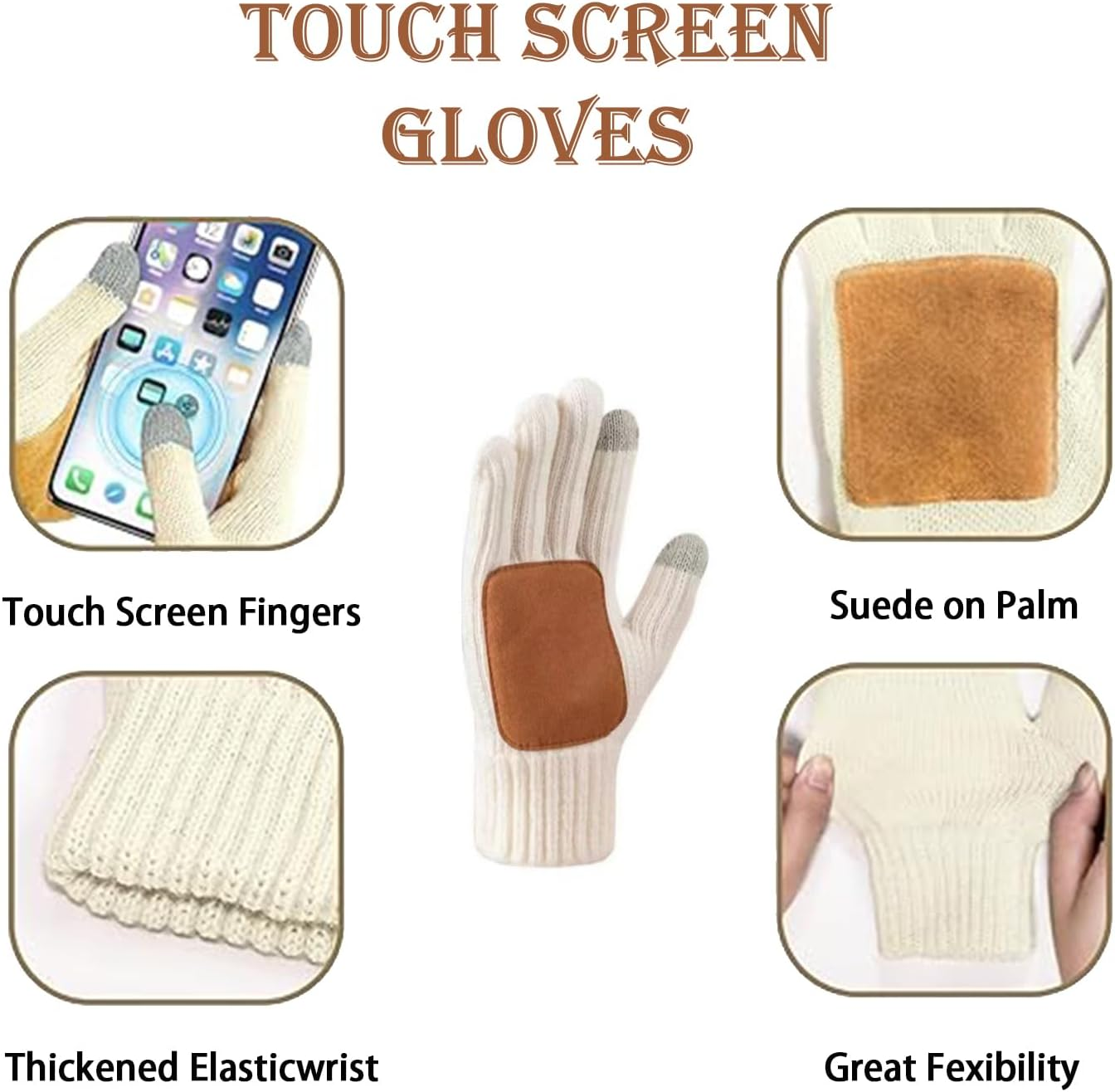 Womens Beanie Hat Scarf Gloves Set,Warm Knit Beanie with Pom Pom Long Scarf Touchscreen Gloves for Cold Weather - Grey image number 2