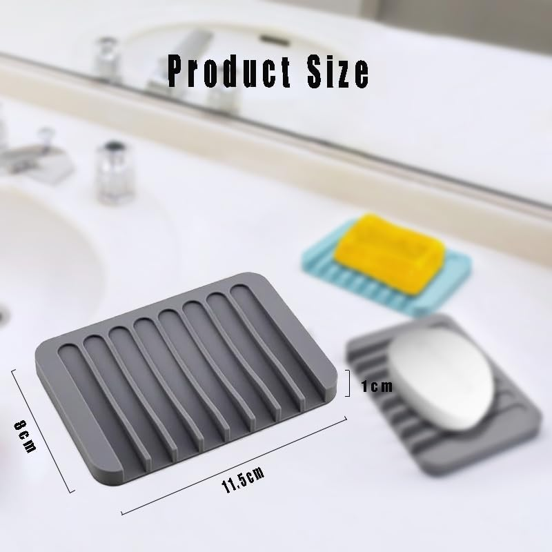 Soap Dish Holder, Shower Bracket, Protective Tray Box, Silicone Sink, Deck Bathtub, Shower Tray, Soap Drain, Silicone Soap Holder, Shower, Bathroom, Kitchen, Bathtub, Shaver (Gray+White) image number 1