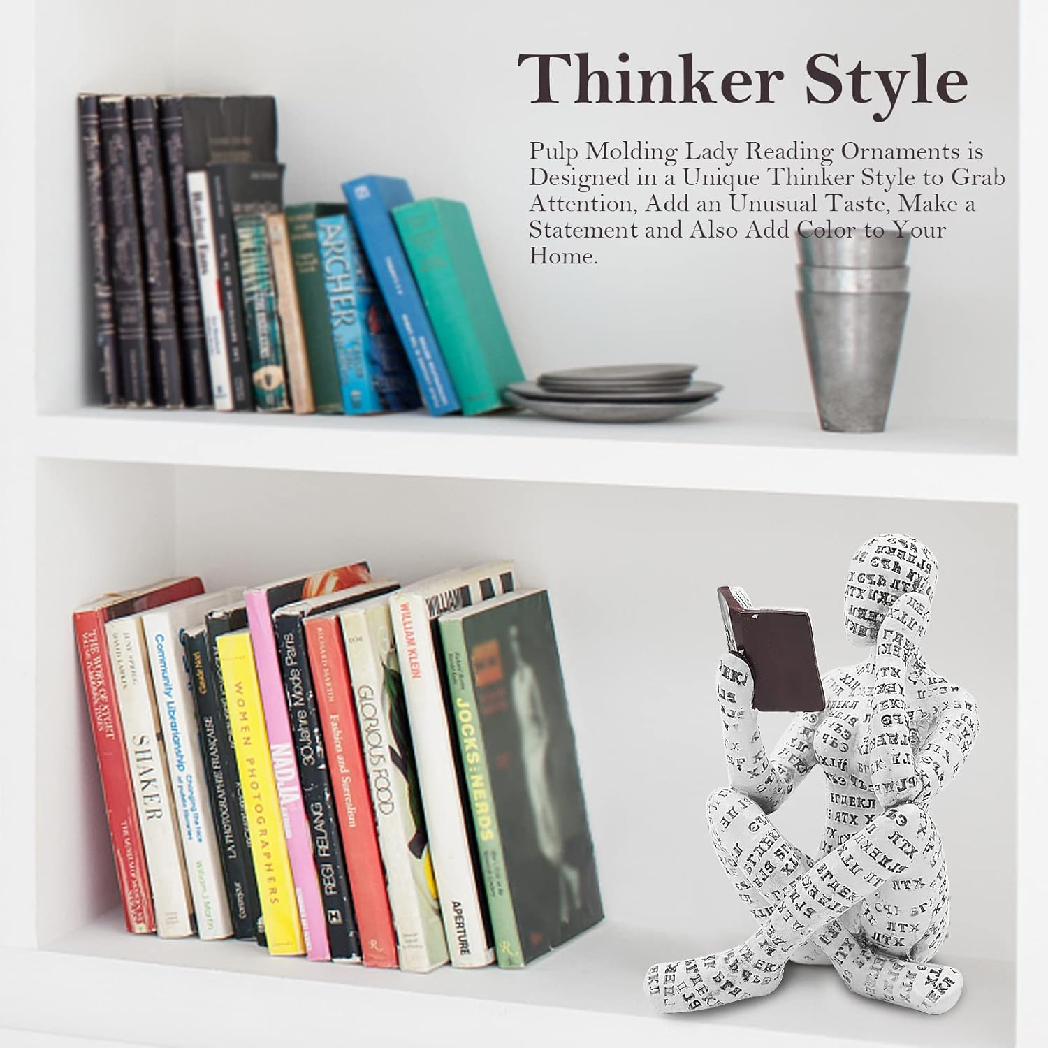 Reading Woman Figurine, Home Decor Pulp Reading Woman Figurine Thinker Statue Aesthetic Sculpture Room Decor Modern Abstract Decoration on Shelf Table Desk for Living Room Office Bedroom