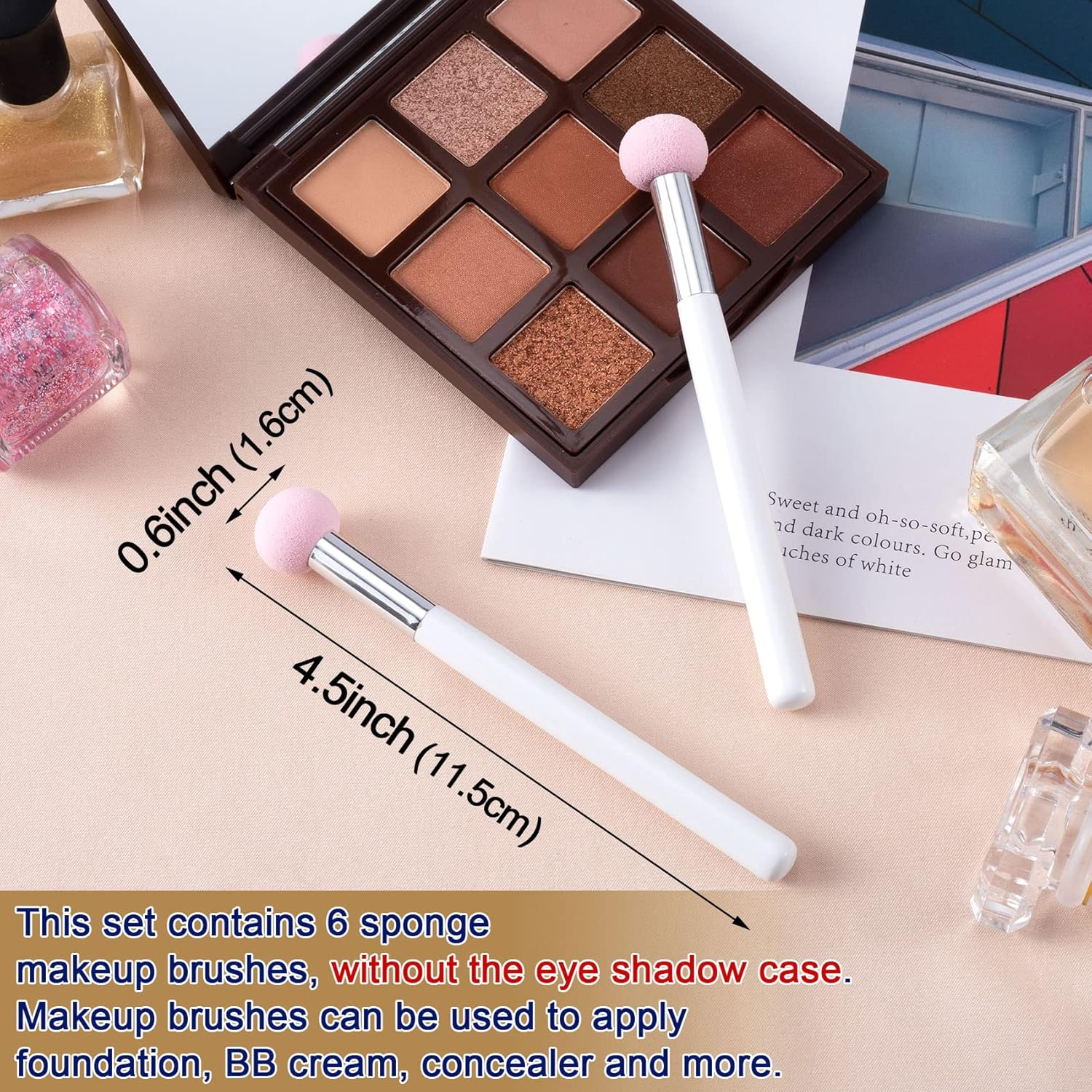 PAGOW 6Pcs Sponge Makeup Applicator with Handle, Sponge Eyeshadow Applicators Makeup, Eyeshadow Sponge Brush, Cotton Eye Makeup Eyeshadow Brushes for Women Girls (4.5 Inch Long) Washable image number 4