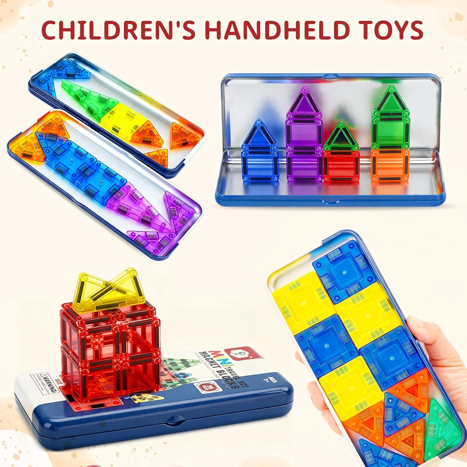 Mini Magnetic Tiles for Kids Ages 3-6, Travel Magnet Building Tiles Set, STEM Educational Building Blocks Set with Iron Box, 30PCS Portable Building Game Toys for Toddlers, Boys & Girls Puzzle Gift