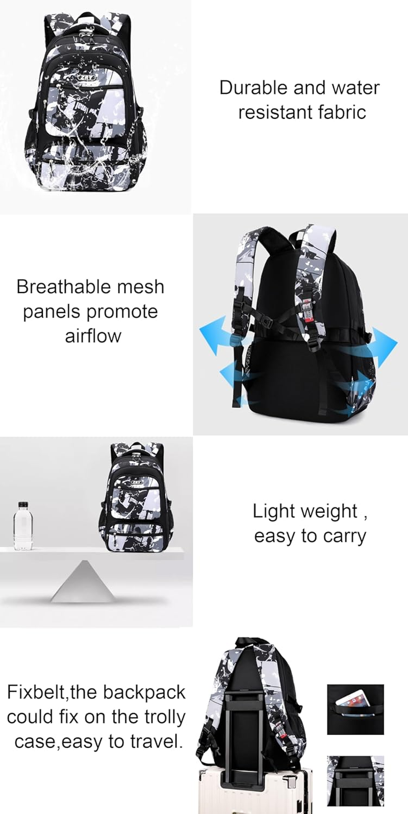 Sellerfun Men Teens Middle School Graffiti Backpack High School Laptop Daypack College Bag image number 3
