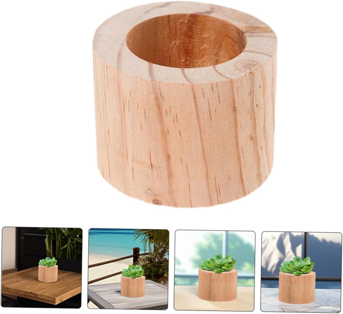 OFFSCH 3Pcs Rustic Mini Wooden Flower Pots Flowerpot for Indoor Gardening Decor