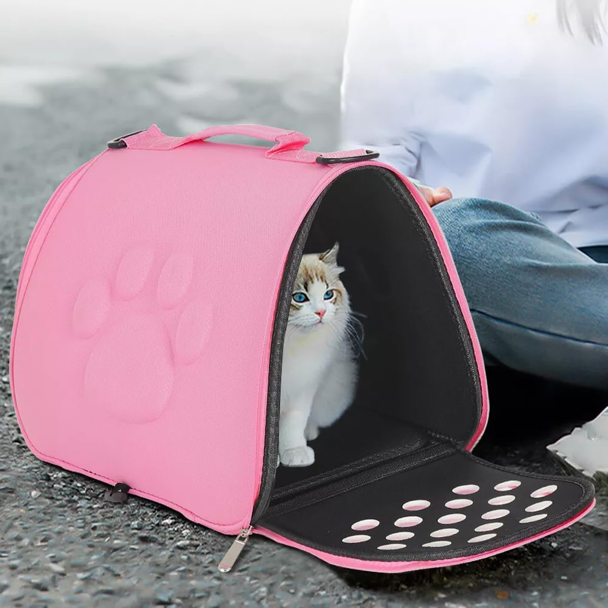 EVA Pet Travel Carrier Bag for Cats and Dogs | Breathable Portable Pet Shoulder Bag | Lightweight Pet Carrier with Paw Print | Comfortable Pet Travel Crate