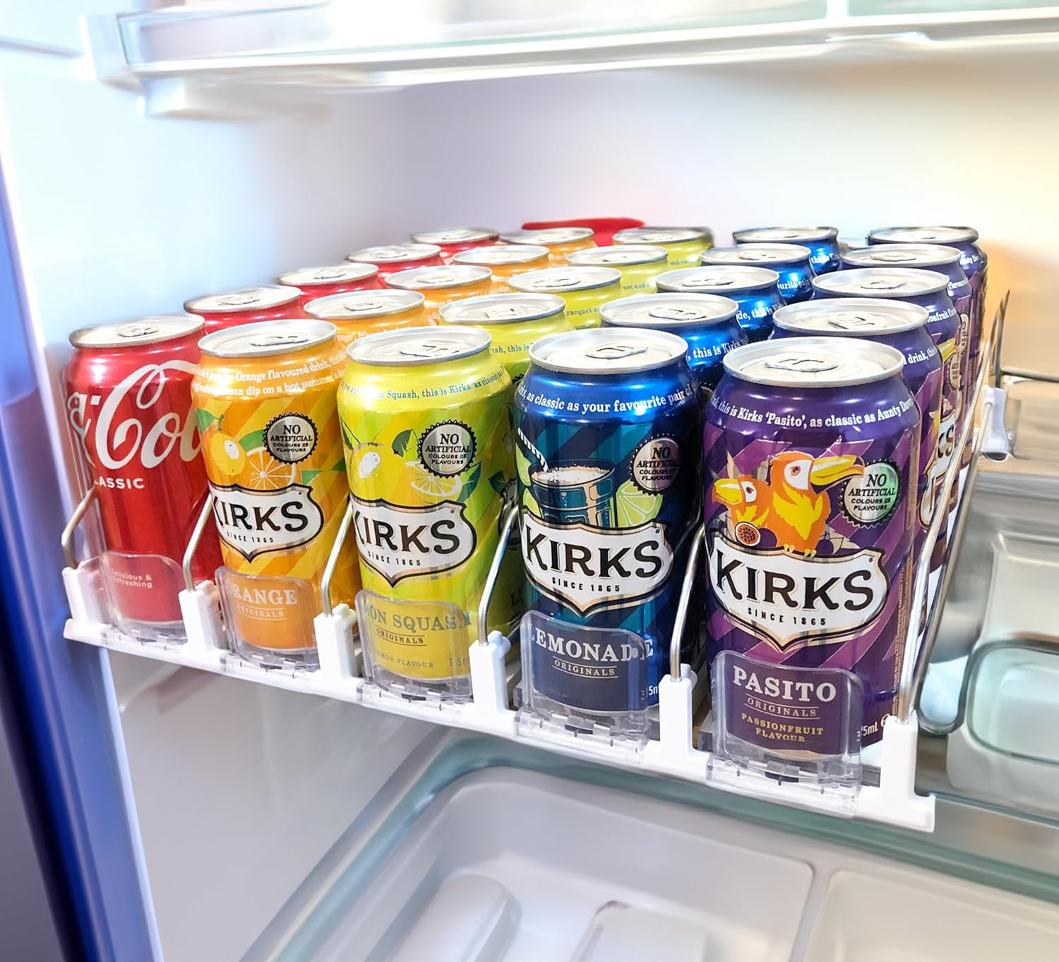 Automatic Drink Organizer for Fridge, Soda Can Dispenser with Adjustable Width, Self-Pushing Glide System, Holds up to 25 Cans, 5 Rows, White image number 5