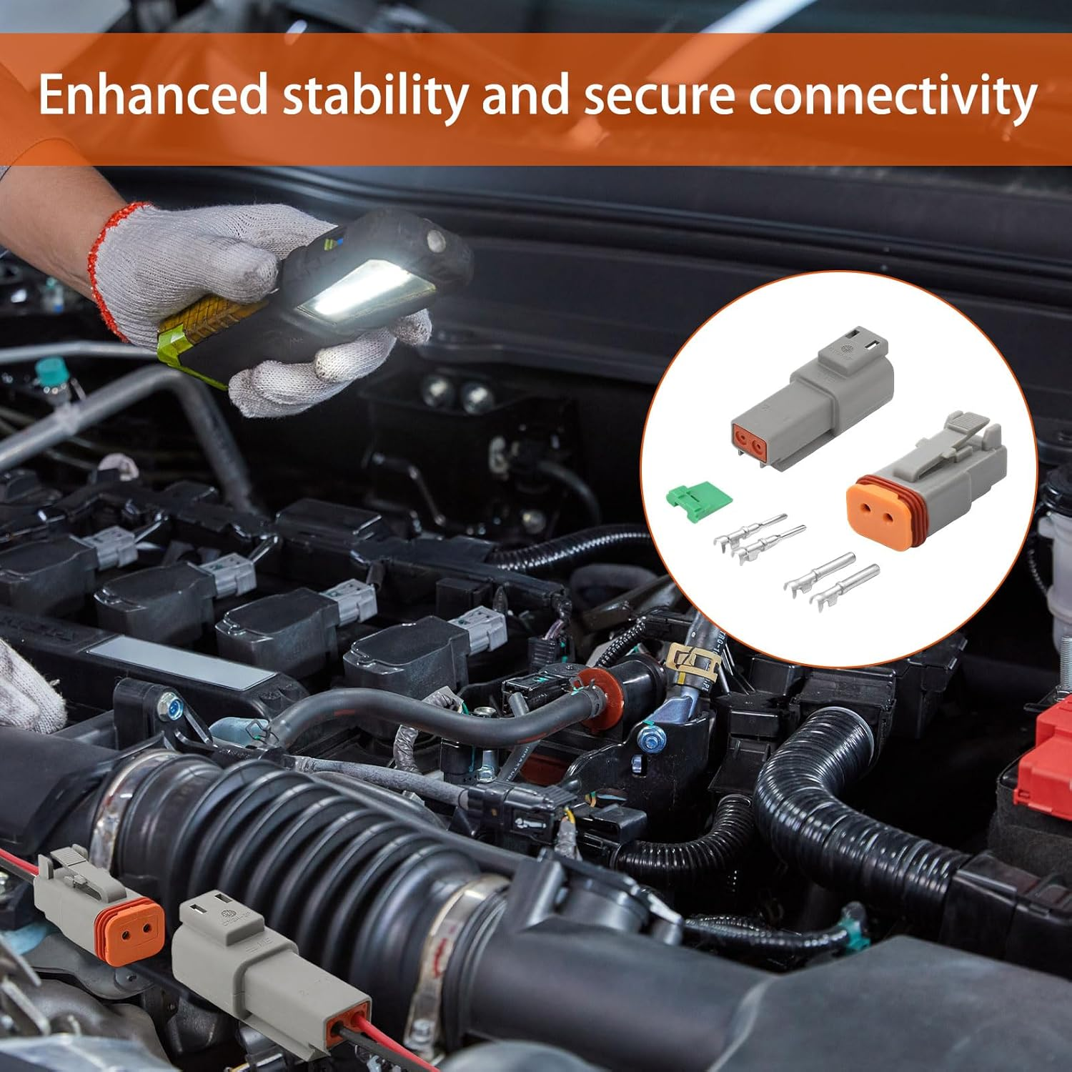 6Set Deutsch Connector Kit, Deutsch Connector Plug, 2 Pin Waterproof DT Kits, Waterproof DT Electrical Wire Connector, Ideal for Car, Truck, Marine, Motorcycle, Off-Road Vehicles image number 3