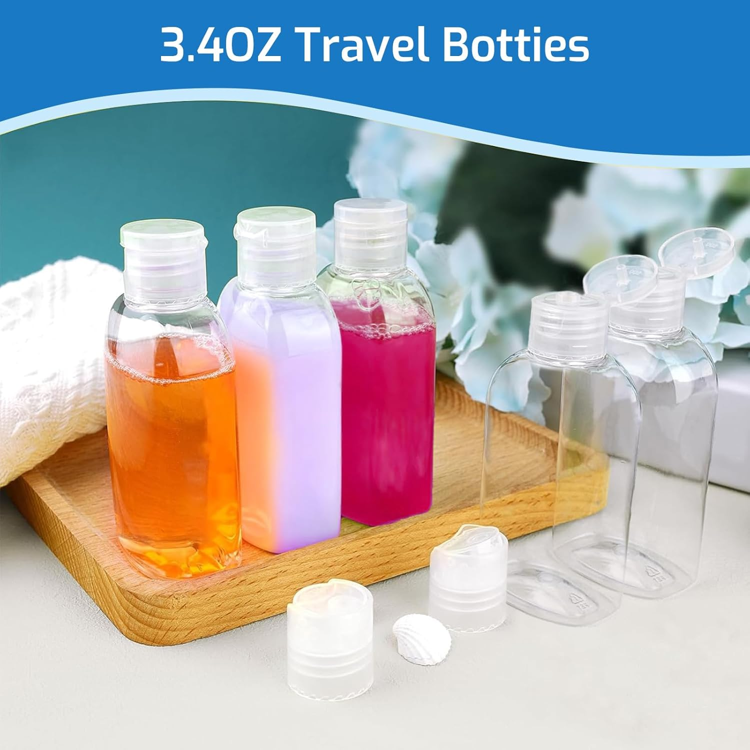 Tzylomirx 5 Pack Travel Bottles Set for Toiletries,Squeeze Bottle, Leak Proof, Reusable Compatible with Business Trips, Fitness Centers, Beaches, Camping, (100Ml PET Bottles)
