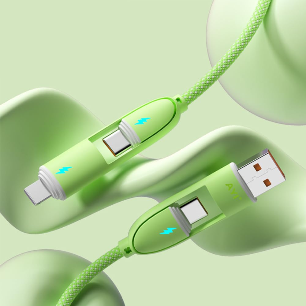 AYI 4In1 Multi Ports Charger 4 Combinations in One Cable USB A/Type C to Type C PD 100W Fast Charging Cord Flexible Nylon Braid Compatible with Almost of Electrical Devices-Multi Ports Braid Green - 3 Combinations Purple image number 2