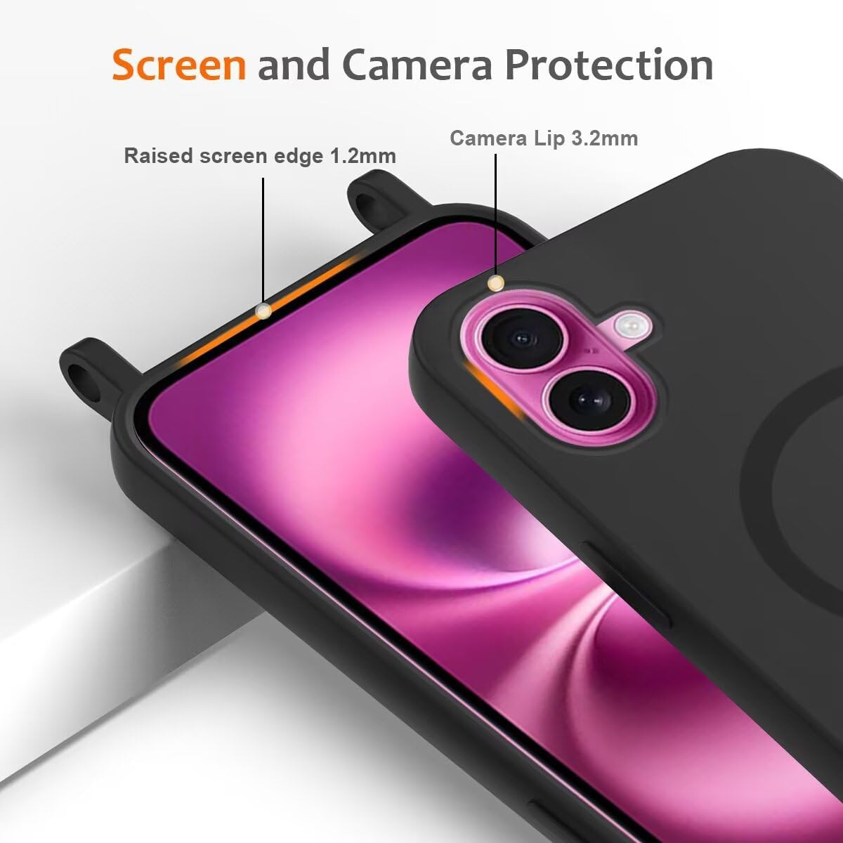 Mobile Phone Chain with Strap for Samsung Galaxy S25 FE Case, Lanyard (Removable) Mobile Phone Case with Adjustable Cord Removable Strap, Crossbody Protective Case for Hanging Cord, Black image number 6