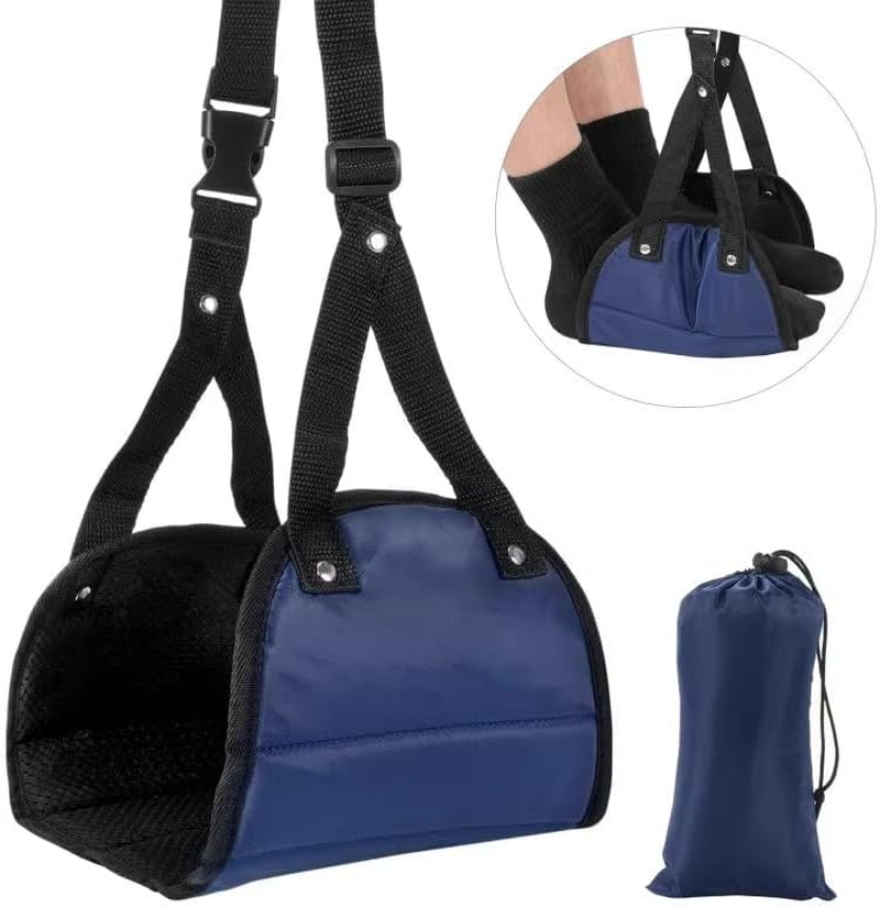 Airplane Foot Rest Memory Foam Airplane Foot Hammock Portable Travel Footrest with Storage Bag Adjustable Comfortable Foot Hanger for Airplane/Business/Ship Travel an Office Nap(Navy Blue)