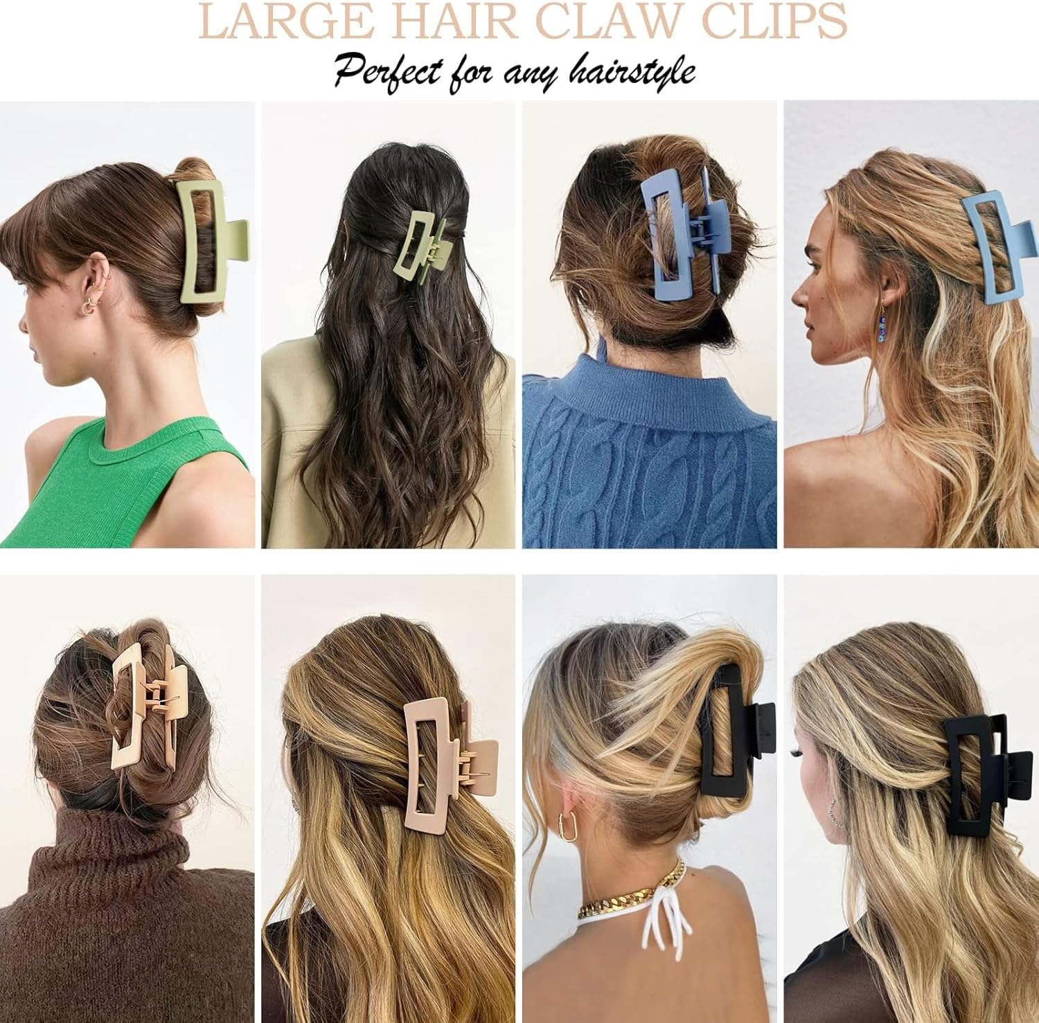 Large Hair Clips 12 Pieces Flower Hair Clips for Thick Hair Large Hair Clips Cute Hair Clips 3 Styles Hair Clips for Thin Hair Women (Khaki, Green, Blue, Black) image number 5